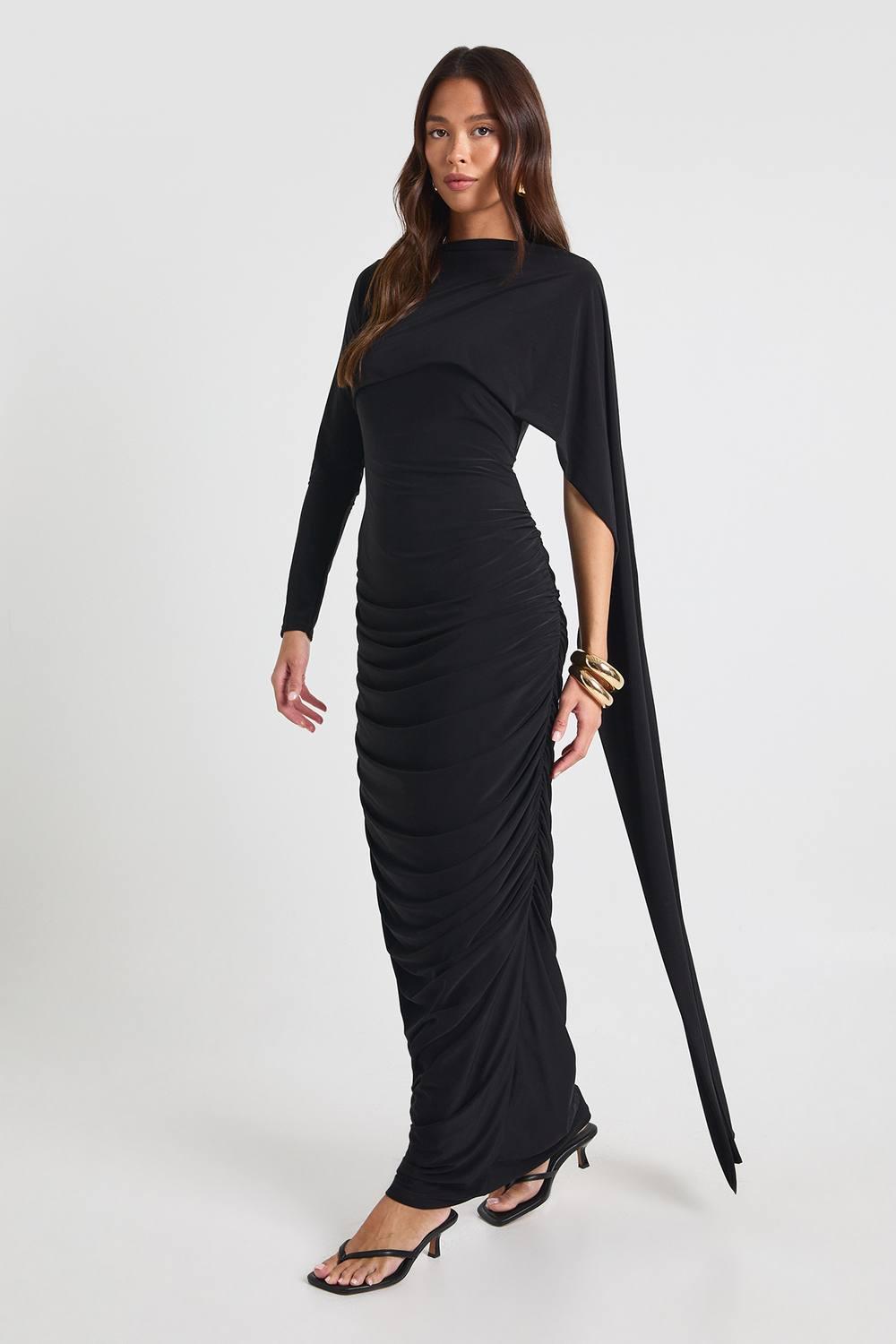boohoo slinky ruched wrap maxi dress boohoo Women's Slinky Ruched Wrap Maxi Dress