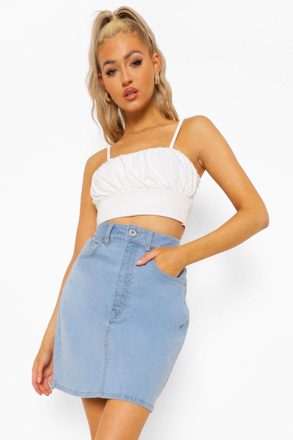 black denim mini skirt boohoo