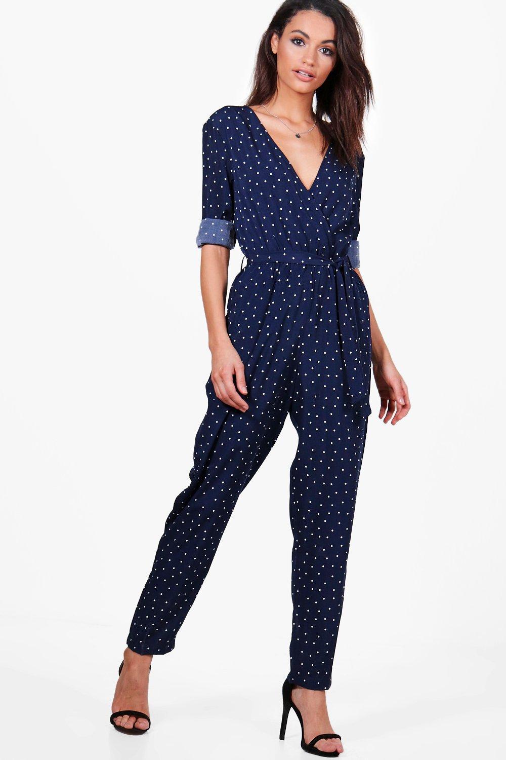 navy polka dot jumpsuit