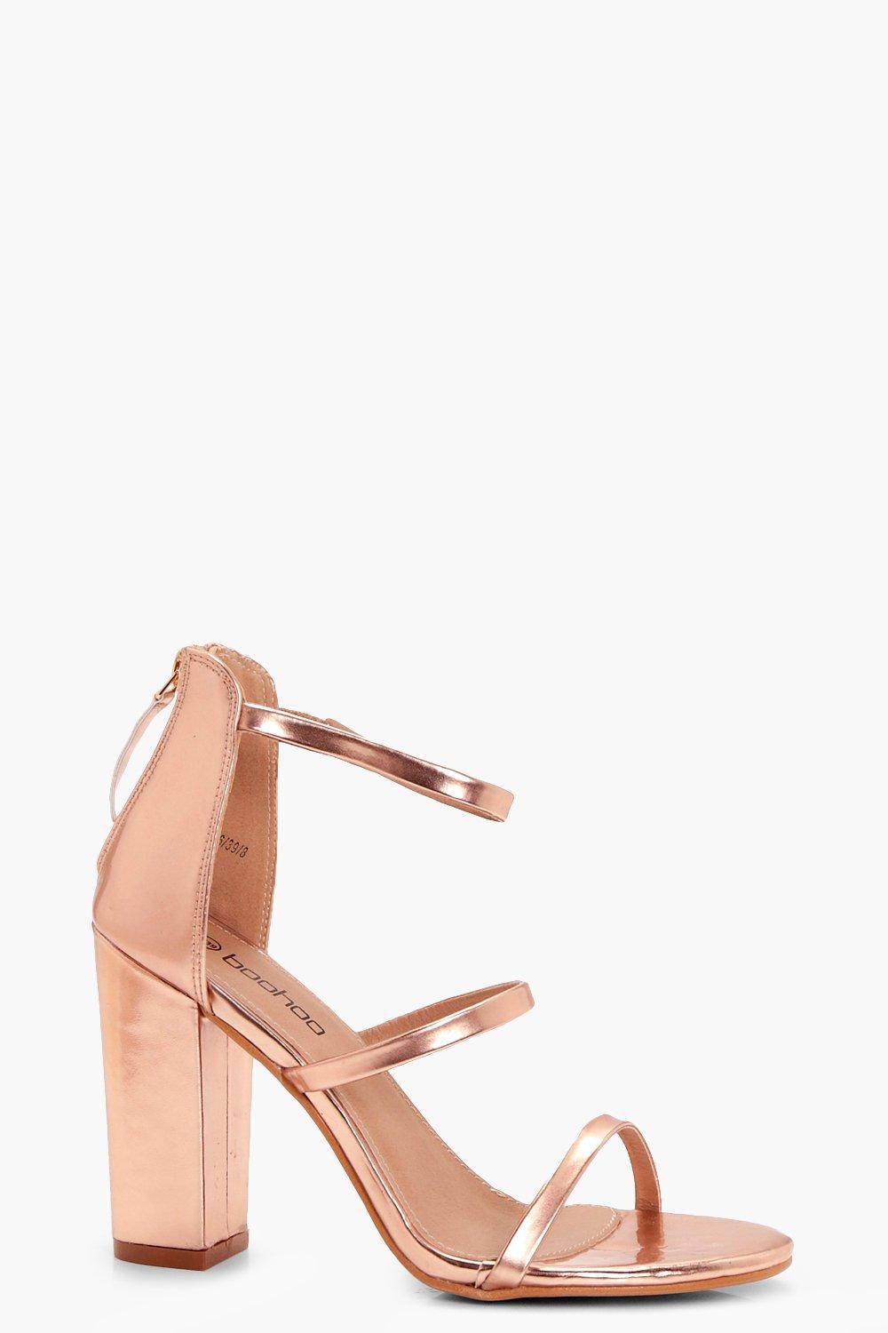 gold 3 strap heels