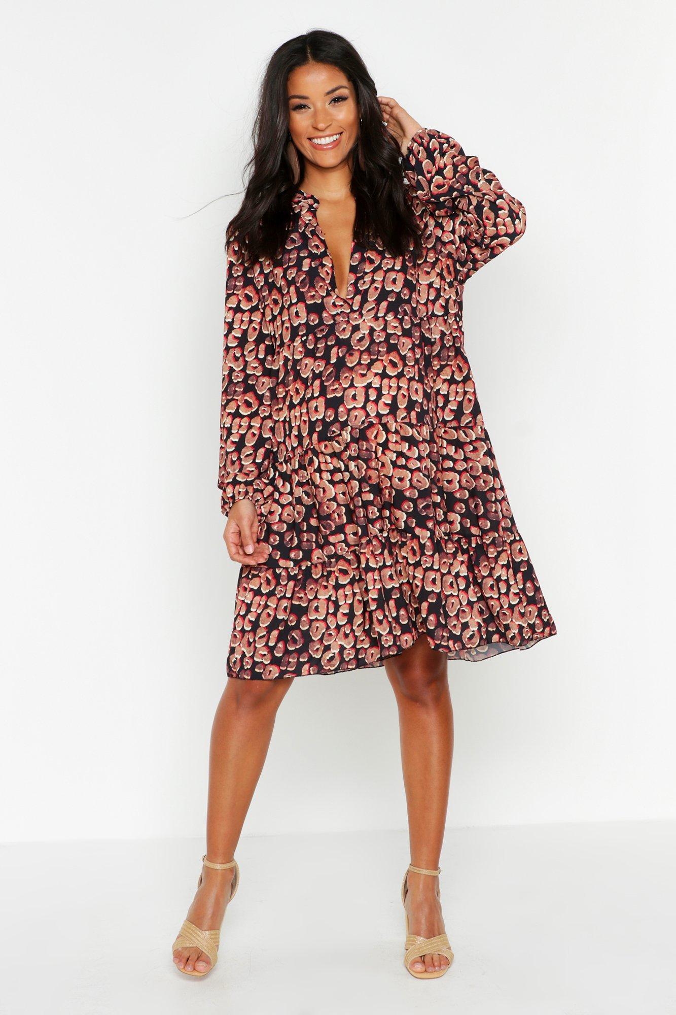 Boohoo Maternity Leopard Print Smock Dress in Black - Lyst