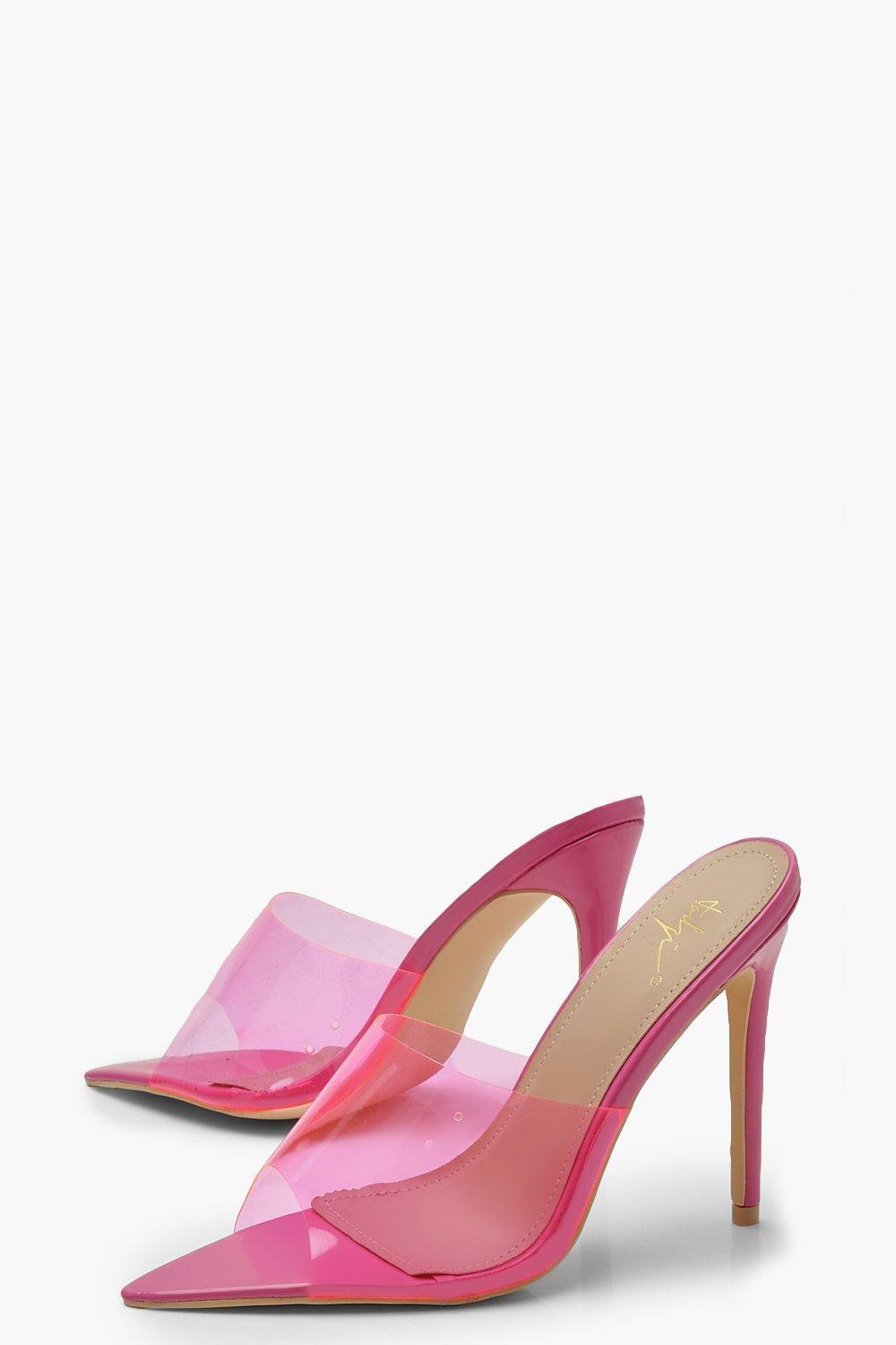 Boohoo Neon Clear Mules in Pink | Lyst