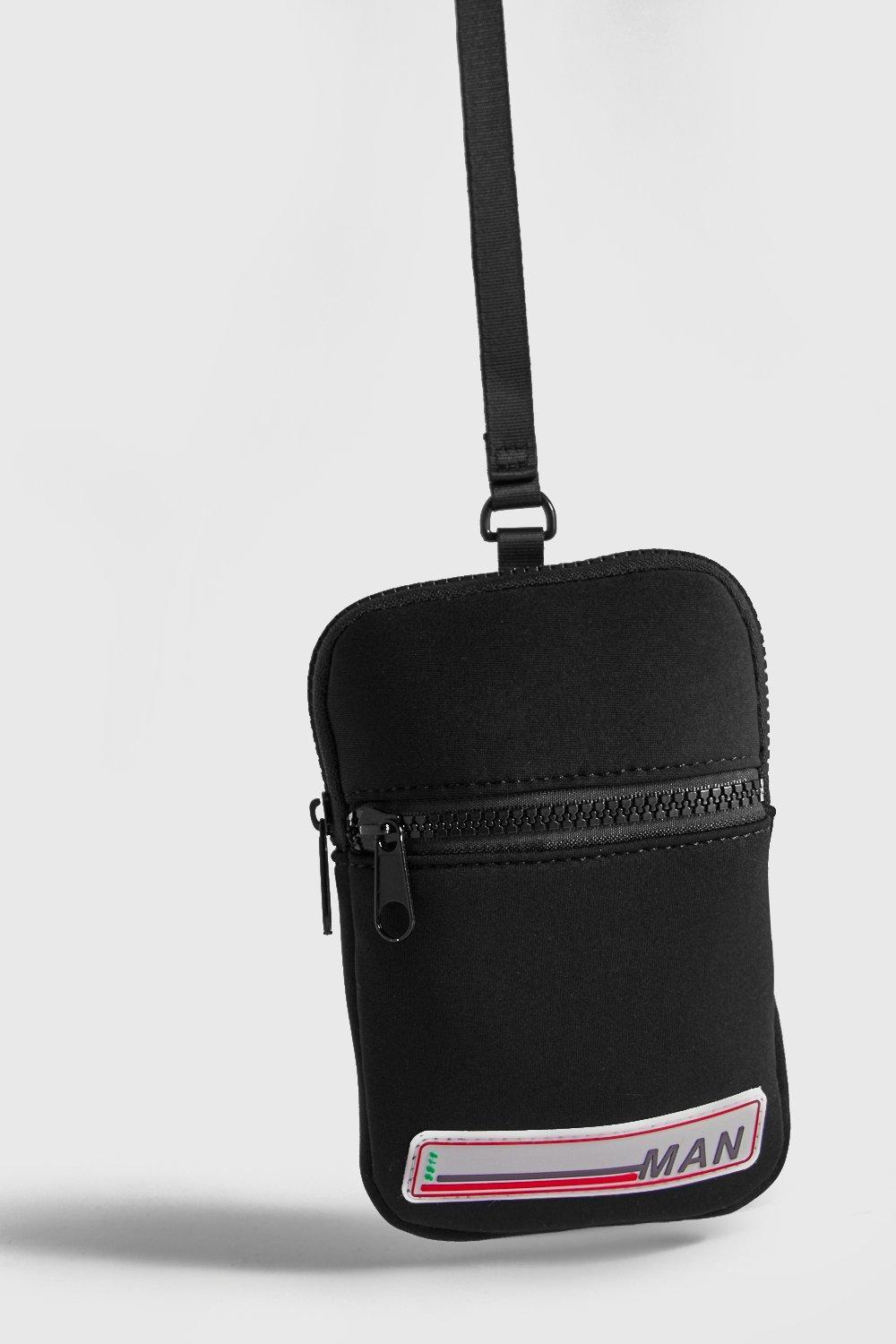 Boohoo Neoprene Man Tab Mini Cross Body Bag in Black for Men - Lyst