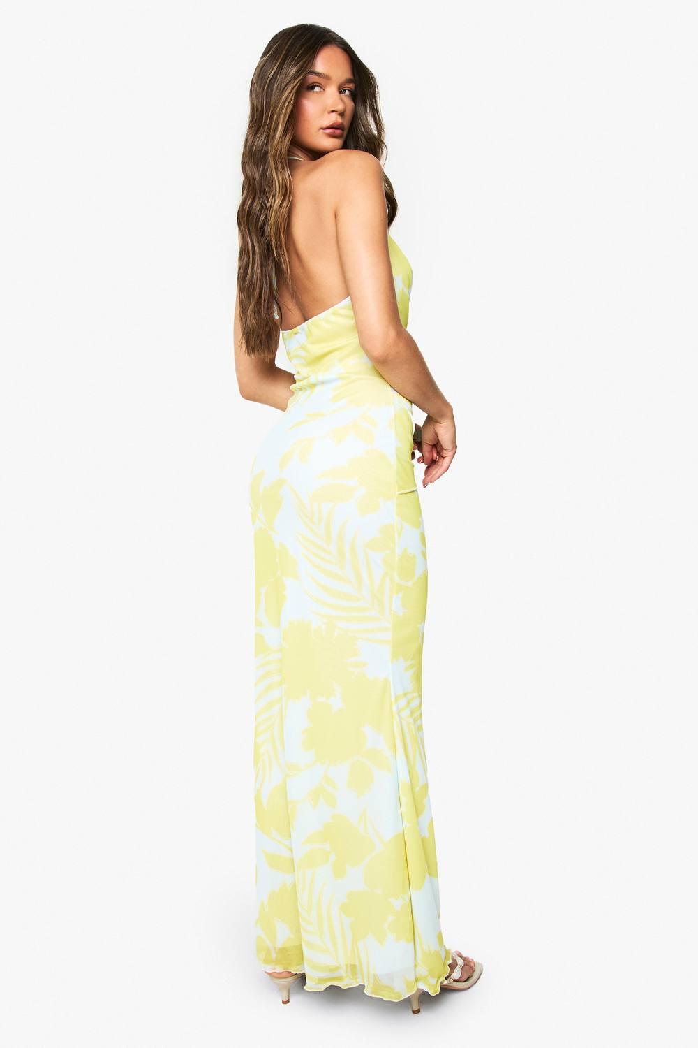 chinese dress ladies Rent Boohoo Chartreuse Satin Ruffle Plunge Maxi Dress