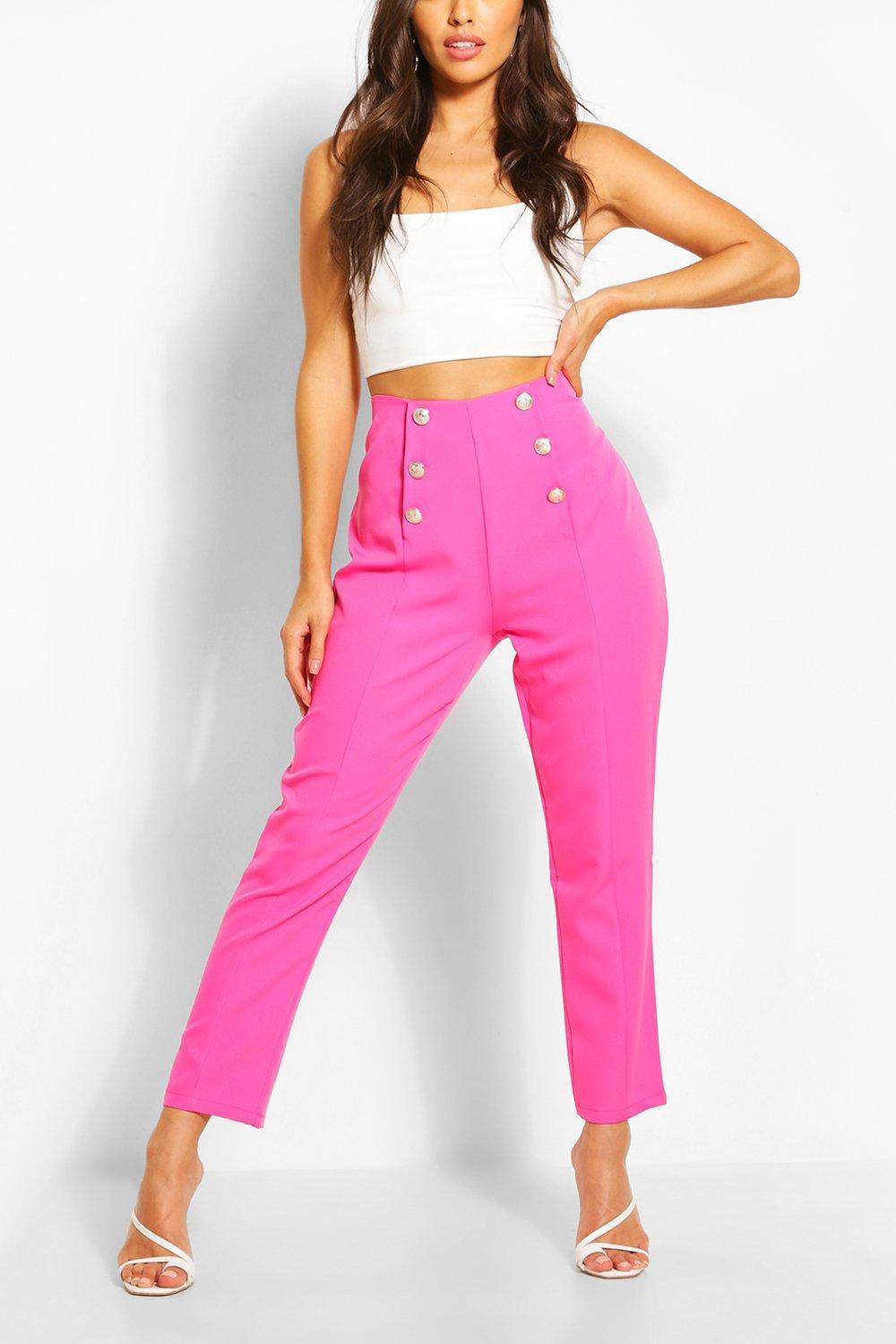 Boohoo Military Button Detail Tapered Pants in Pink Lyst