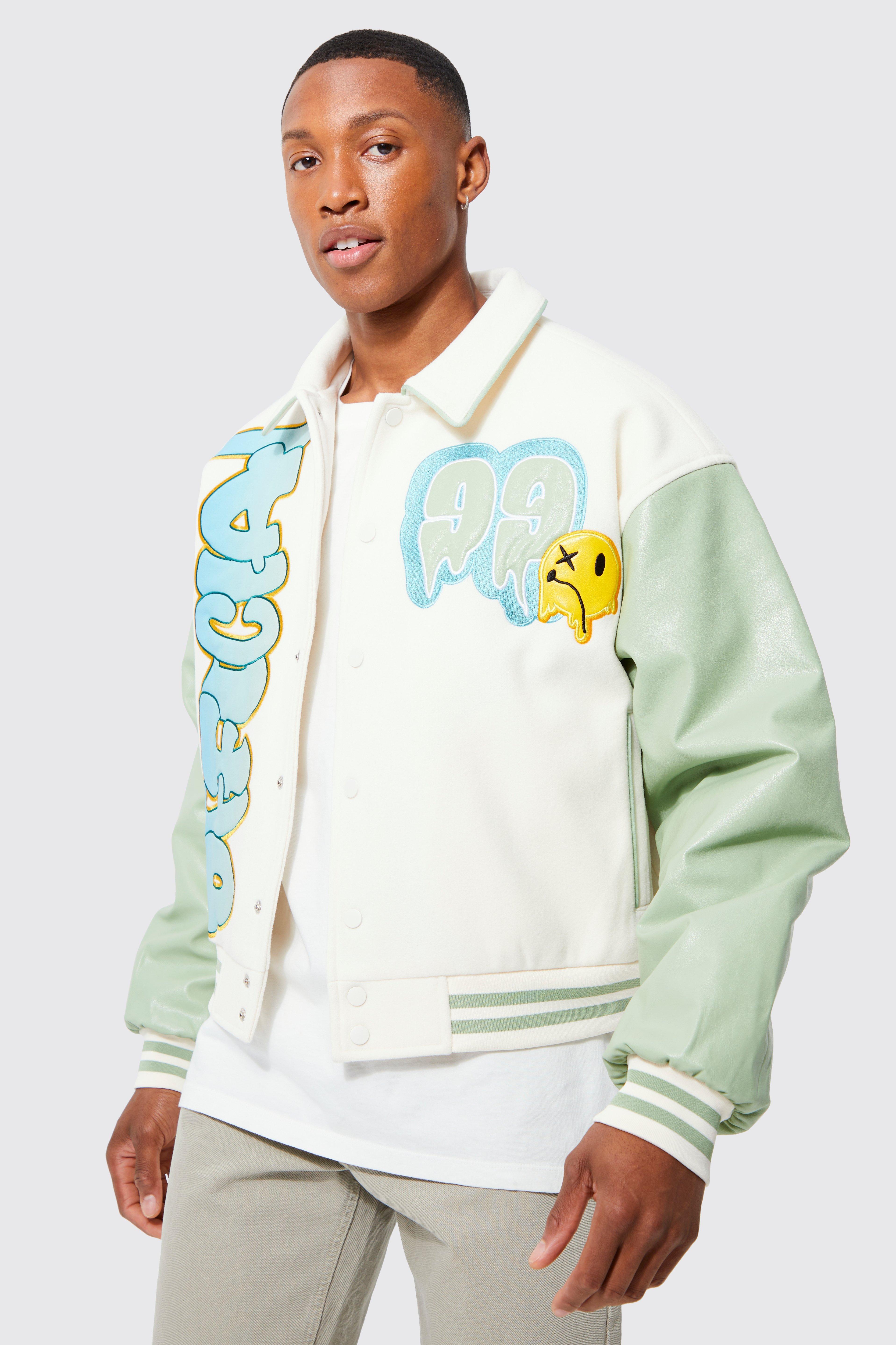 BoohooMAN Boxy Ombre Varsity Jacket With Pu Sleeves in White for Men Lyst