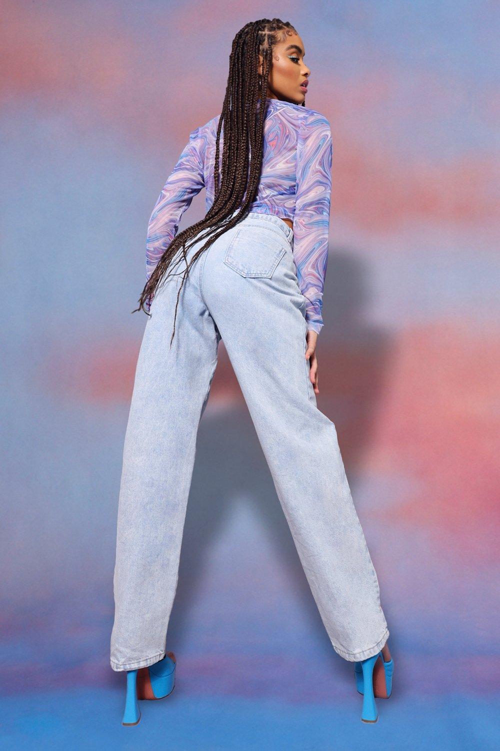 Boohoo Denim Mom Jeans With All Over 