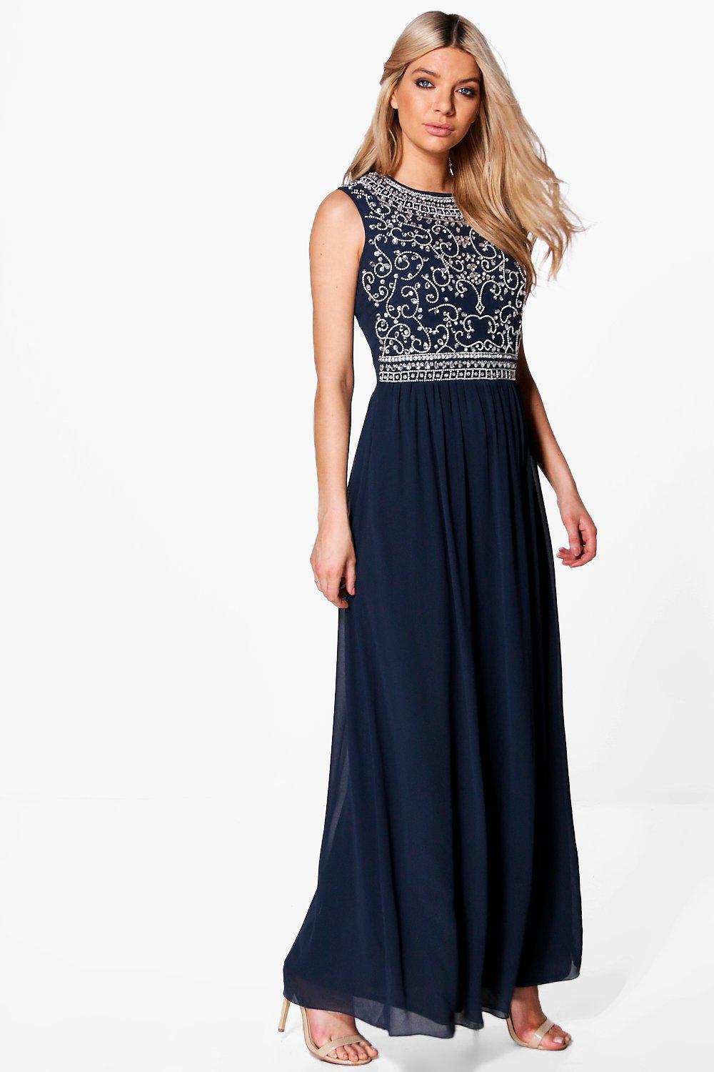 boohoo navy blue dress