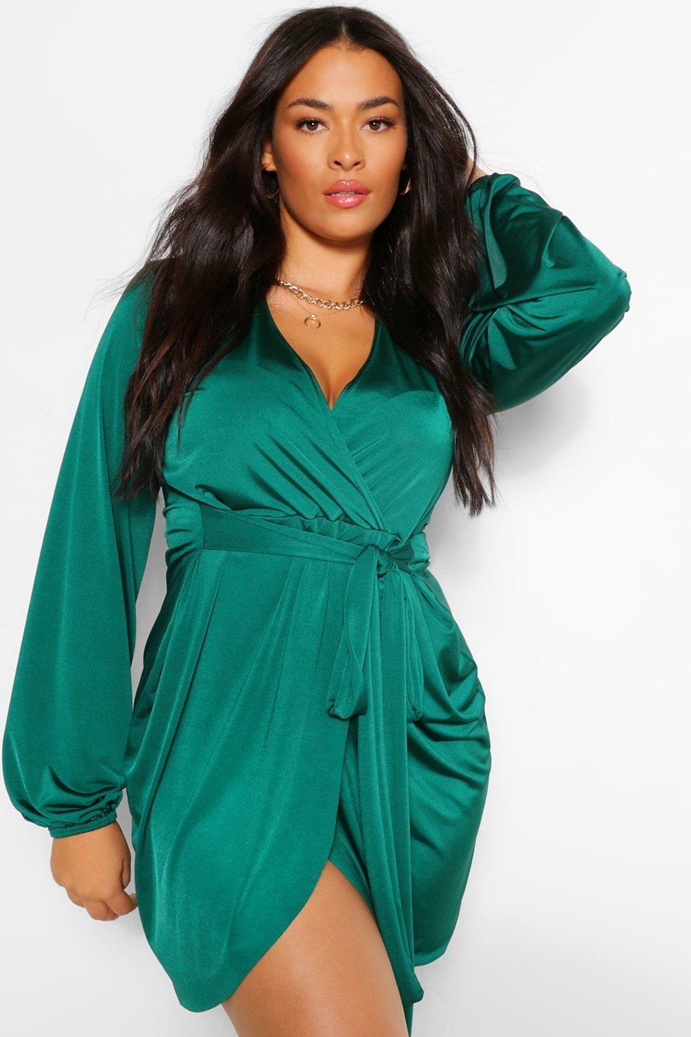 boohoo green wrap dress