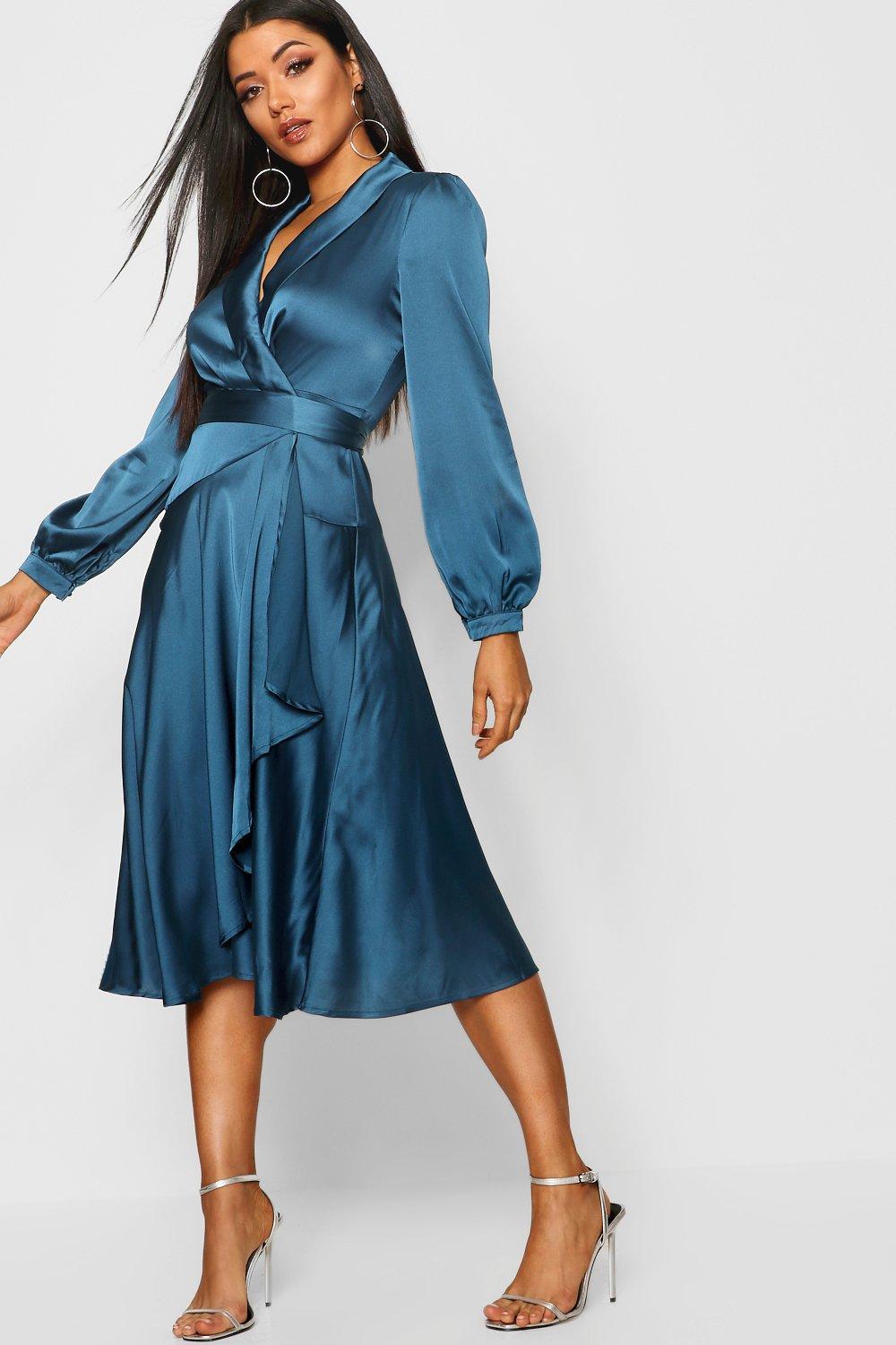 boohoo blue satin dress
