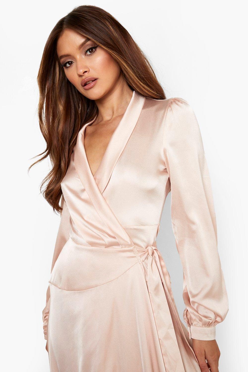 Boohoo Satin Wrap Belted Maxi Dress in ...