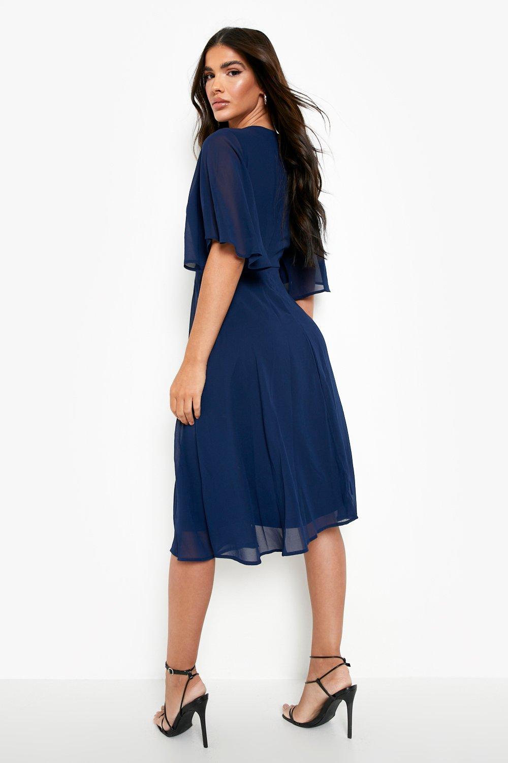 Boohoo Satin Chiffon Angel Sleeve Midi 