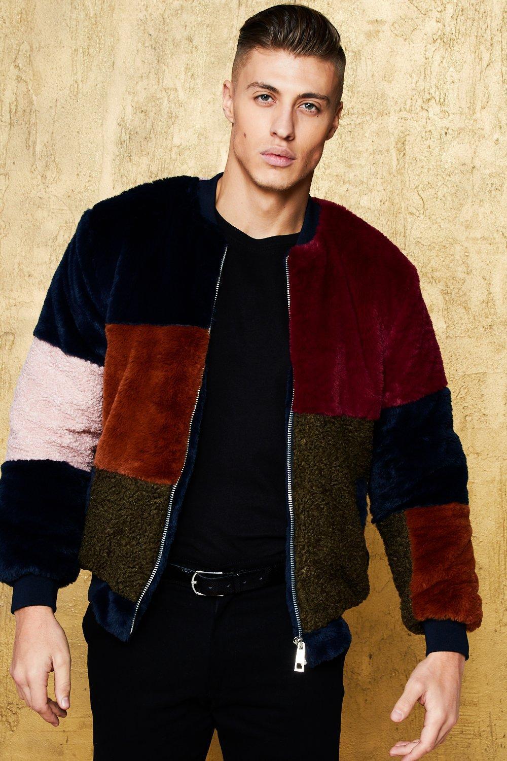 colour block faux fur jacket
