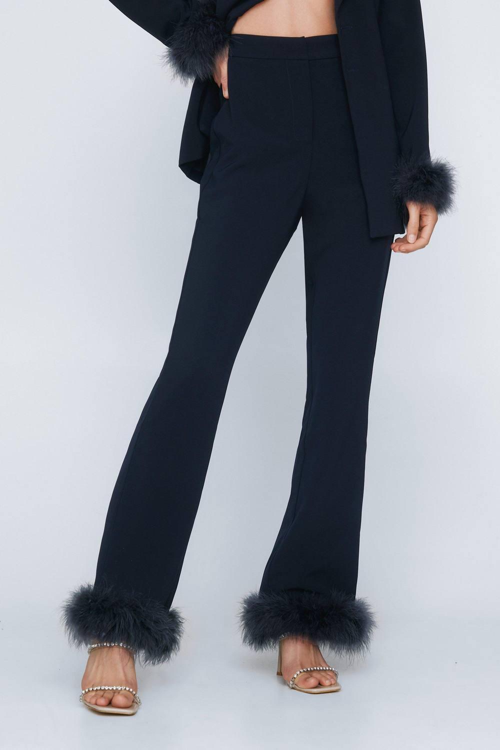 Nasty Gal Flared Pants With Feather Trims in Blue Lyst