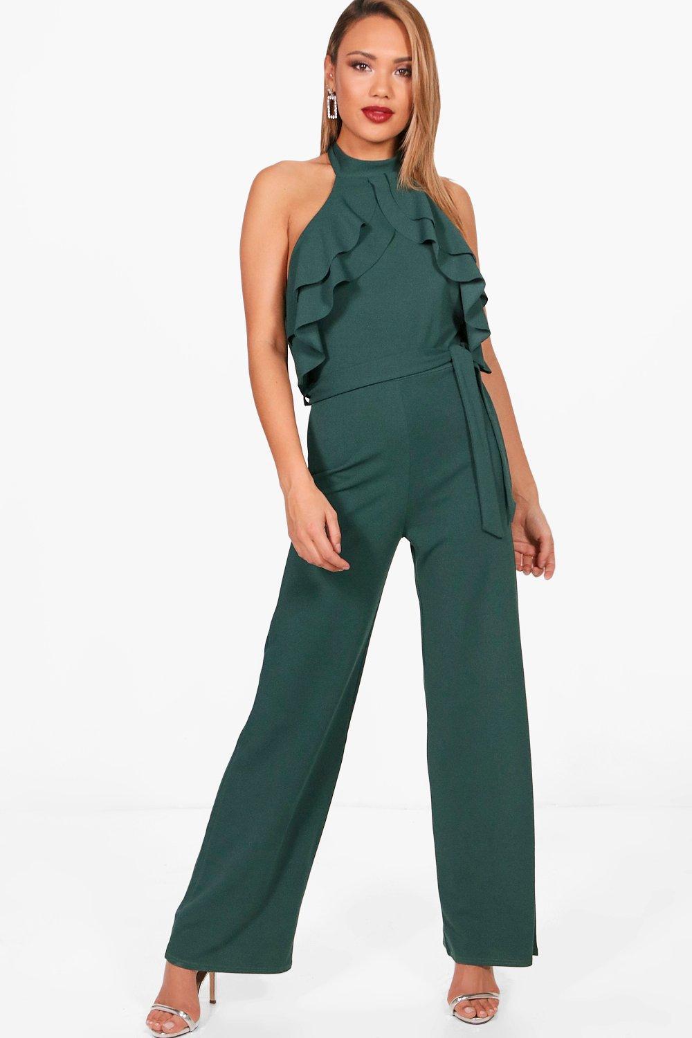 green halter neck jumpsuit
