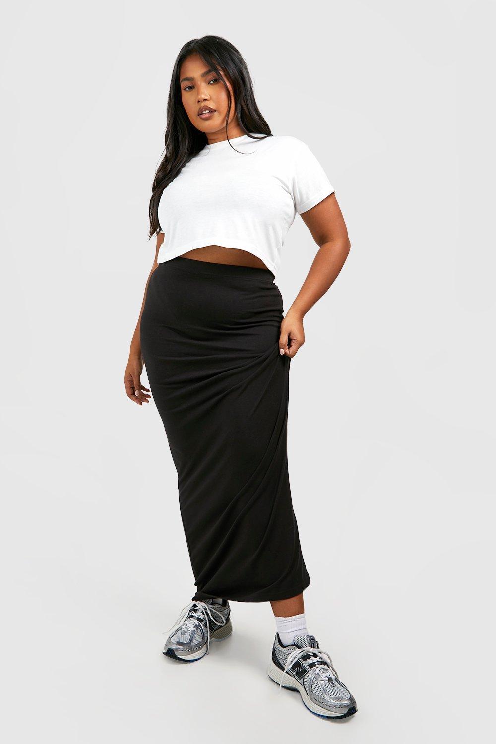 Boohoo Plus Cotton Elastane Basic Maxi Skirt in Black | Lyst UK