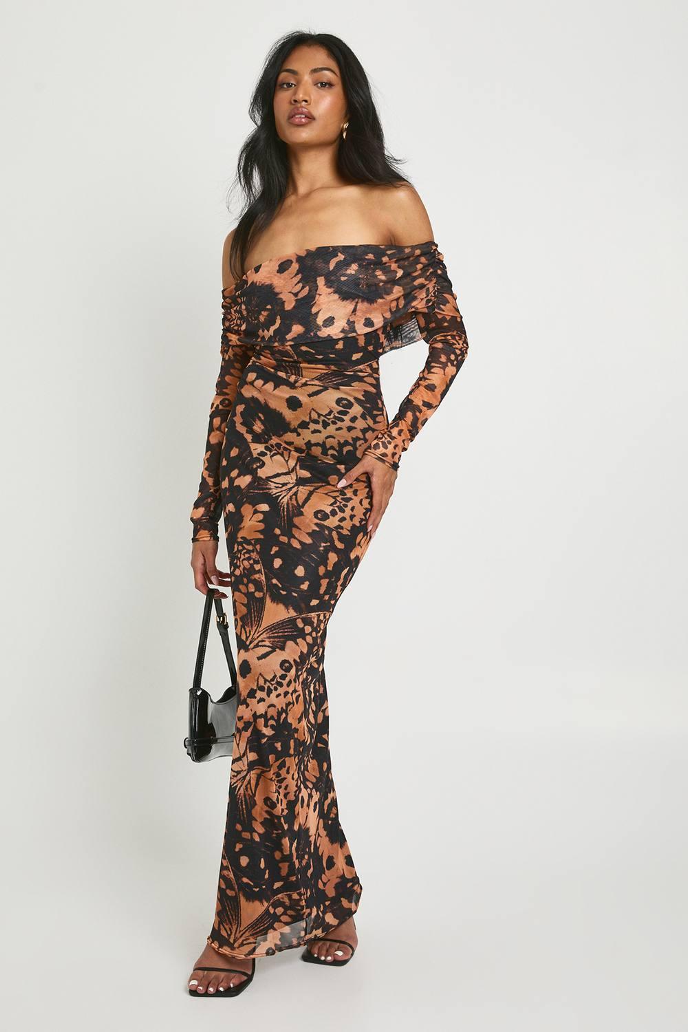 boohoo long dresses Chocolate Long Sleeve Wrap Maxi Dress