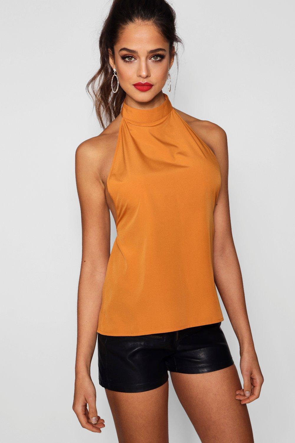 high neck low back top