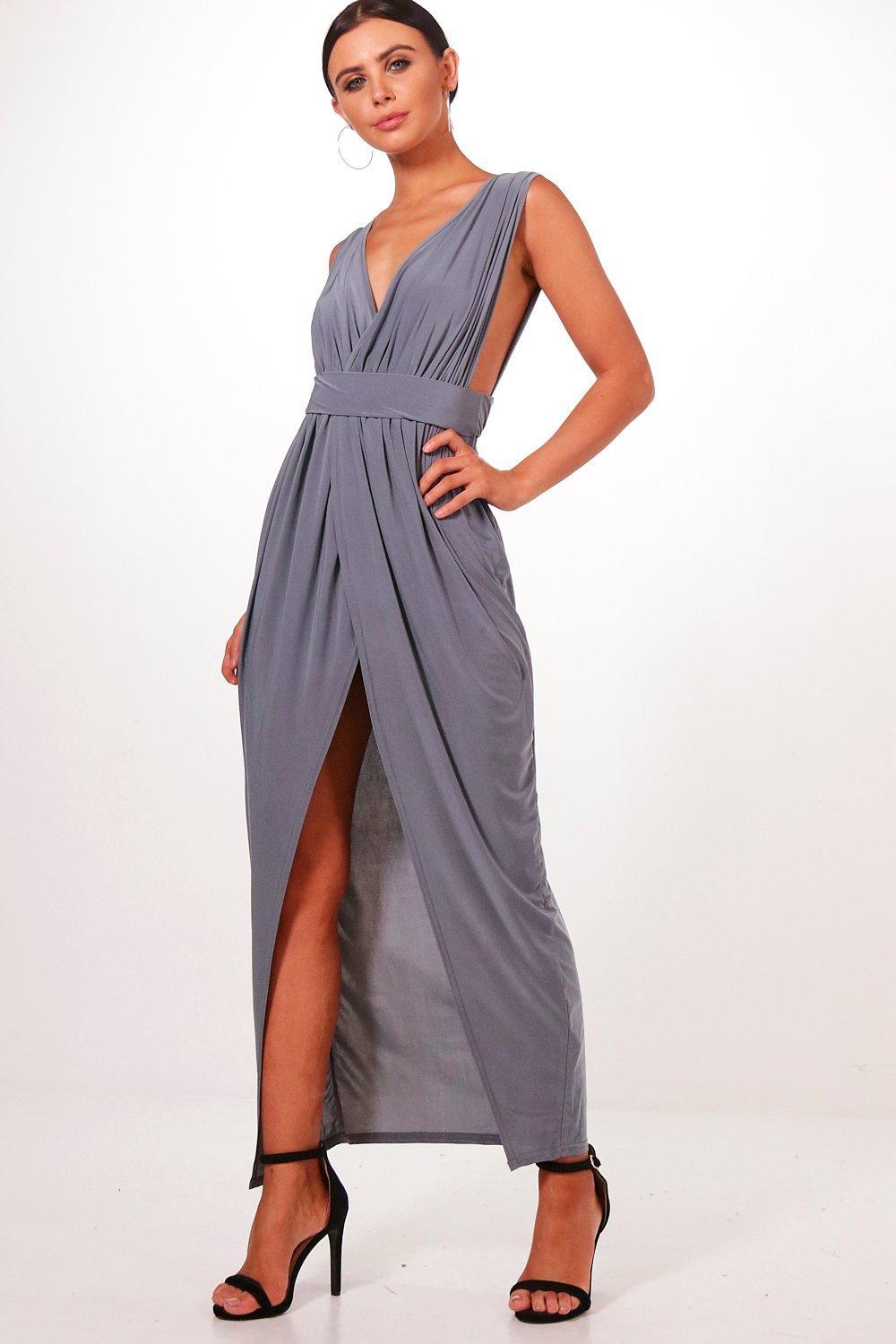 petite plunge drape maxi dress