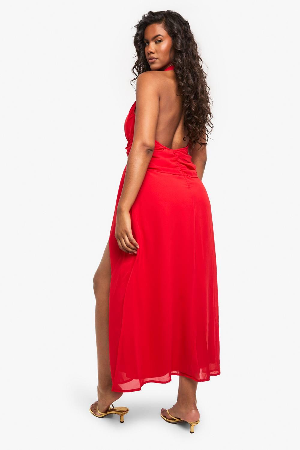 white christmas dresses Summer Stunner Cut-out Chiffon Maxi Dress Red