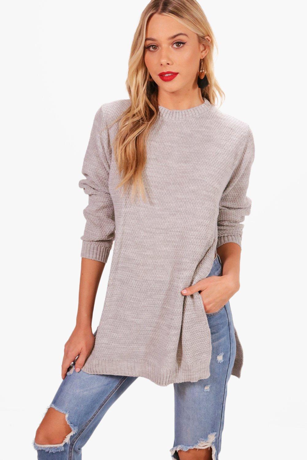 Lyst Boohoo Side Split Moss Stitch Tunic Jumper in Black