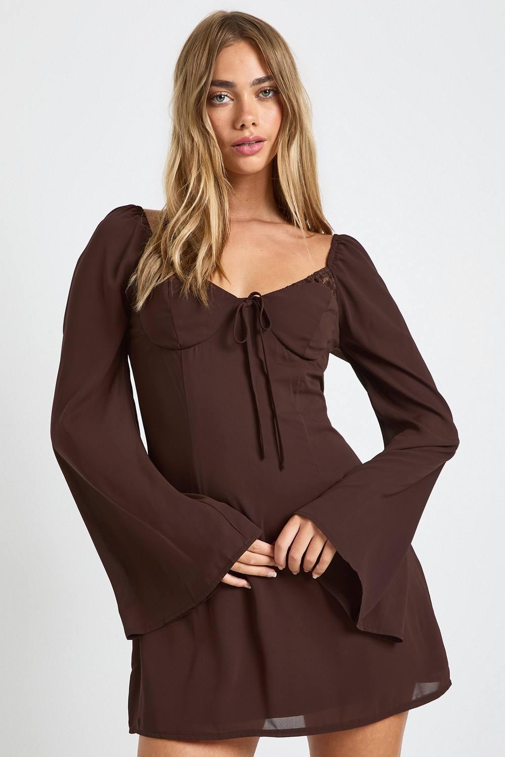 brown milkmaid dress Brown Floral Cinched Front Milkmaid Dress