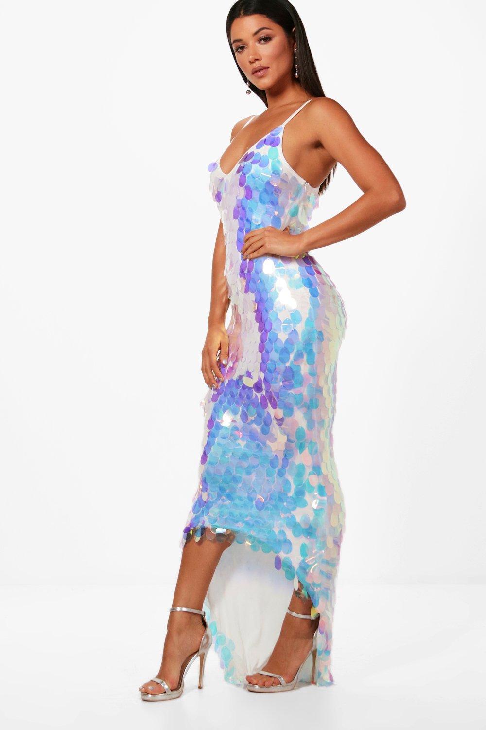 iridescent sequin dress long