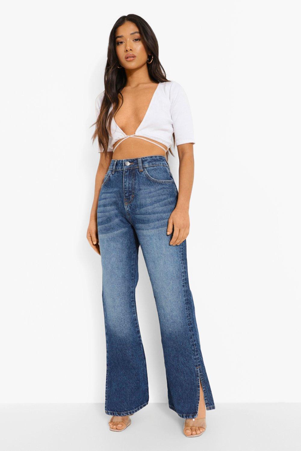 Boohoo Petite Side Split Flared Jeans 