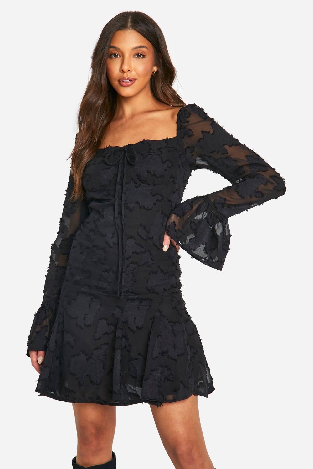 knee length dresses for ladies Black Tulle Dot Milkmaid Dress