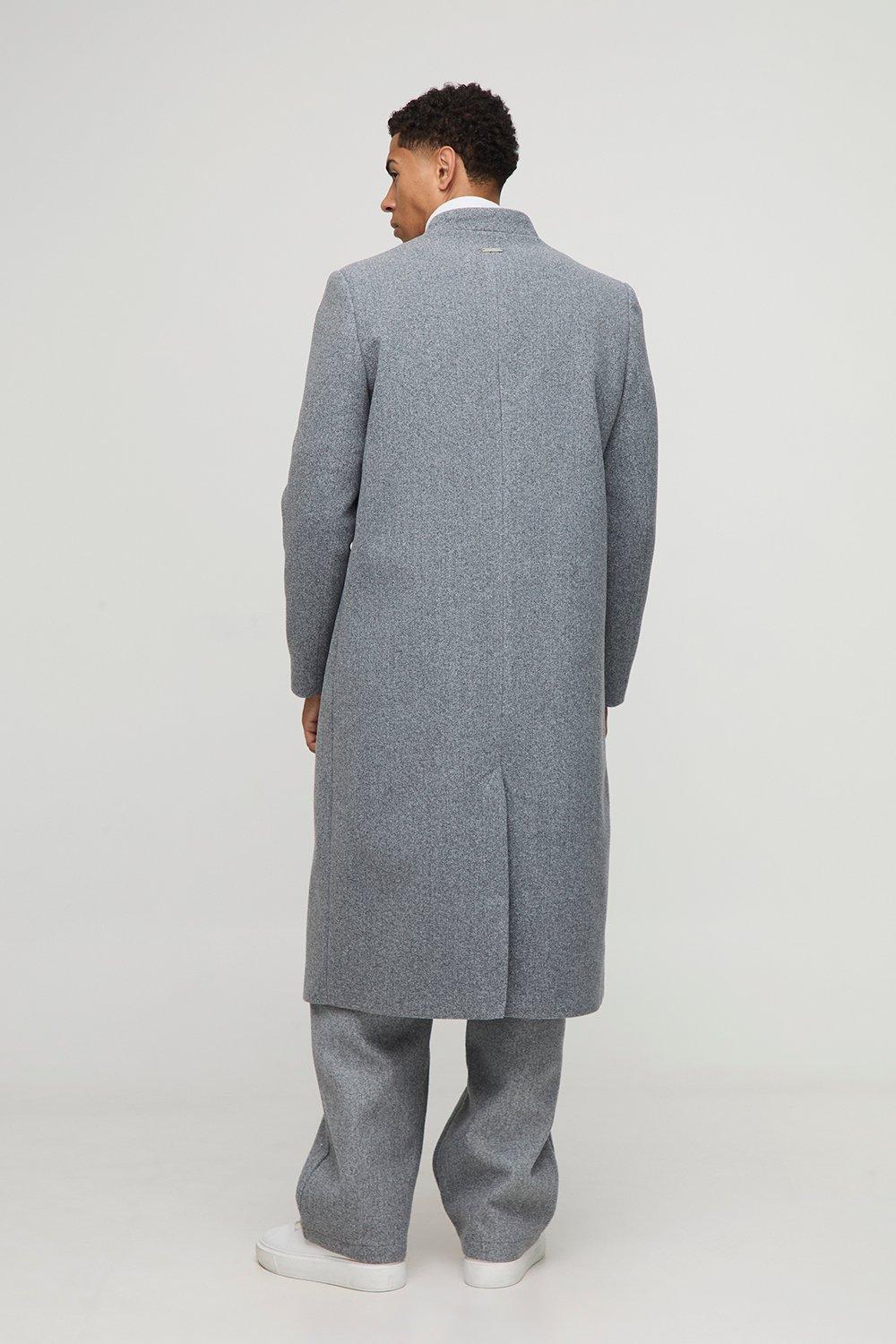 Boohoo Oversized Longline Double Breasted Collarless Melton