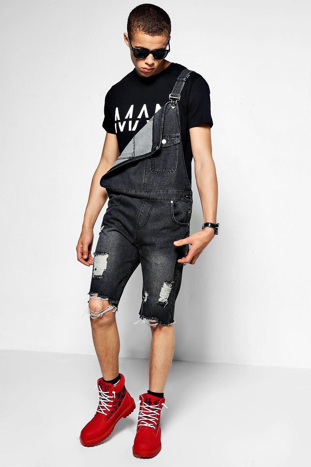 mens black dungaree shorts