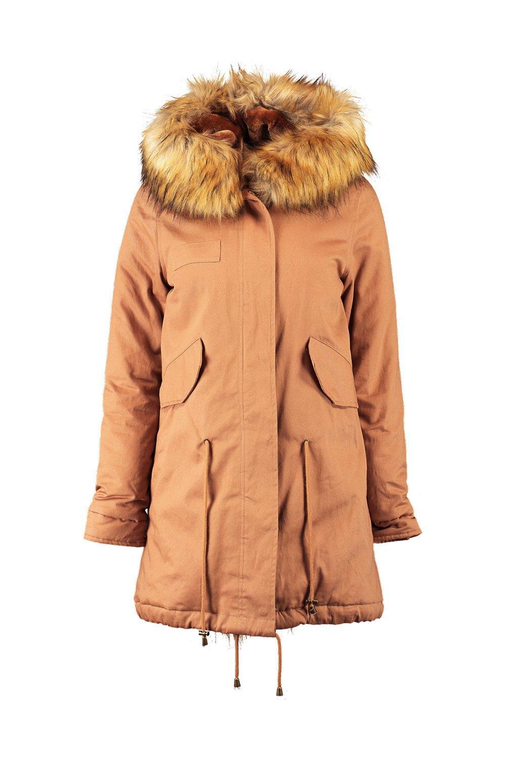 Boohoo Freya Boutique Faux Fur Trim Parka - Lyst