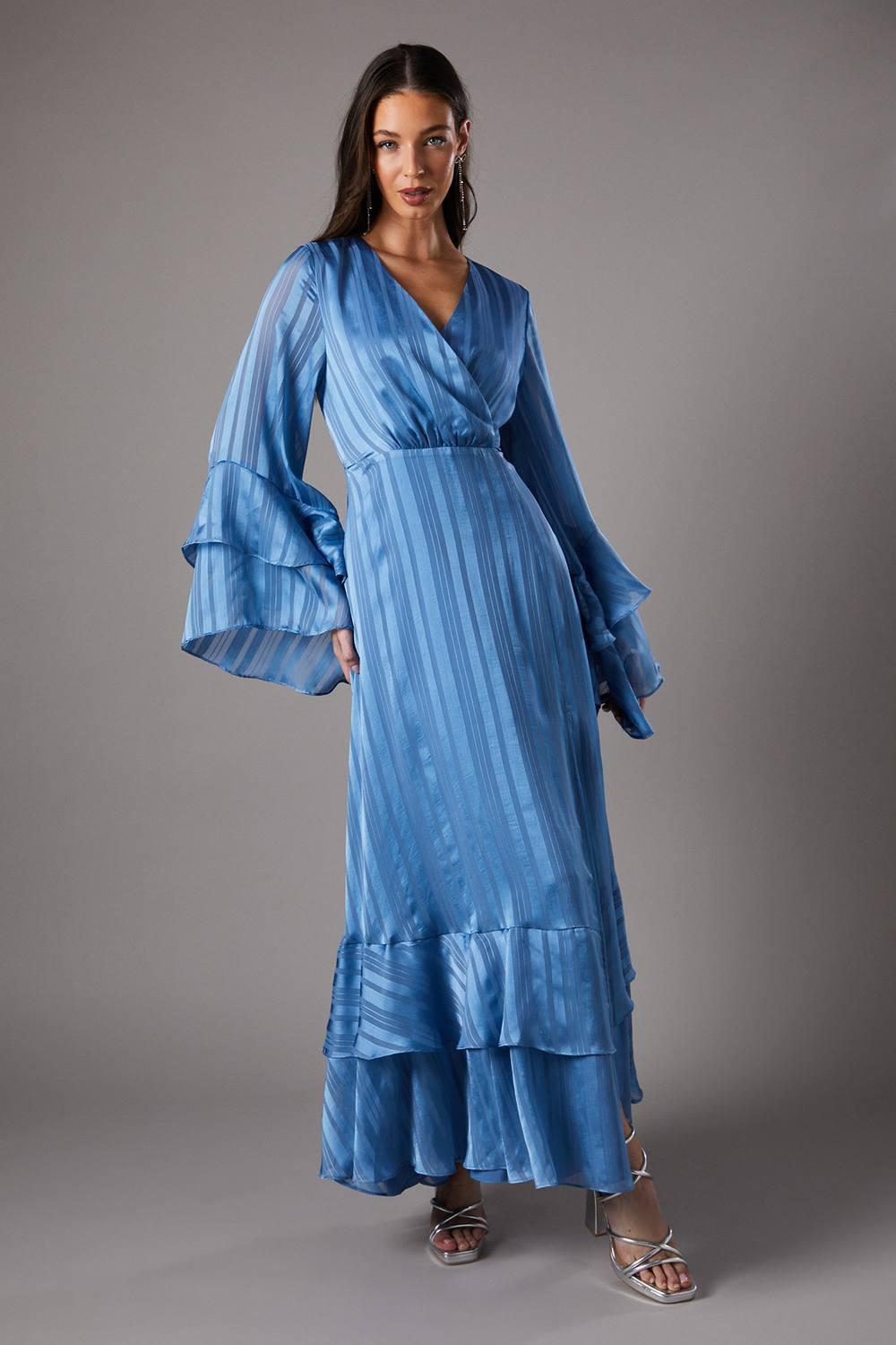 Coast Flute Sleeve Jacquard Maxi Dress in Blue | Lyst