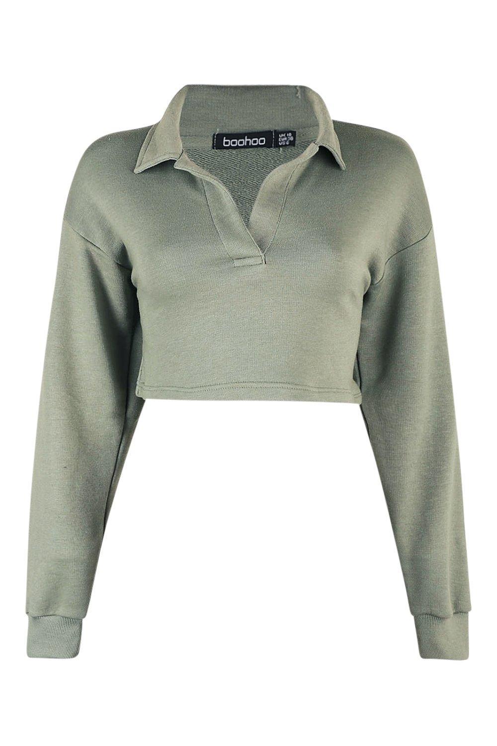 Boohoo Cropped Rugby Shirt in Sage (Green) Lyst