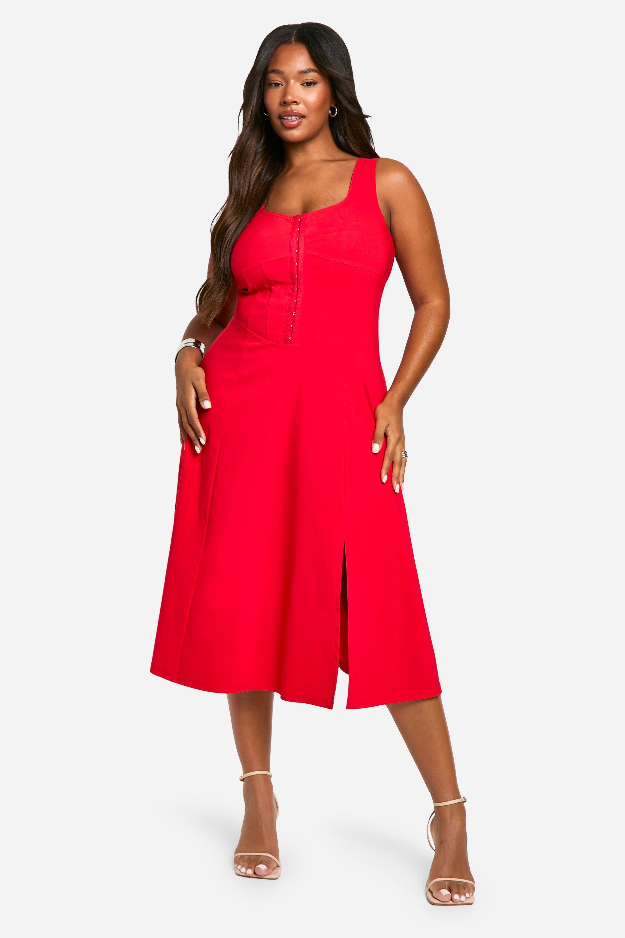 Boohoo red midi dress hot sale