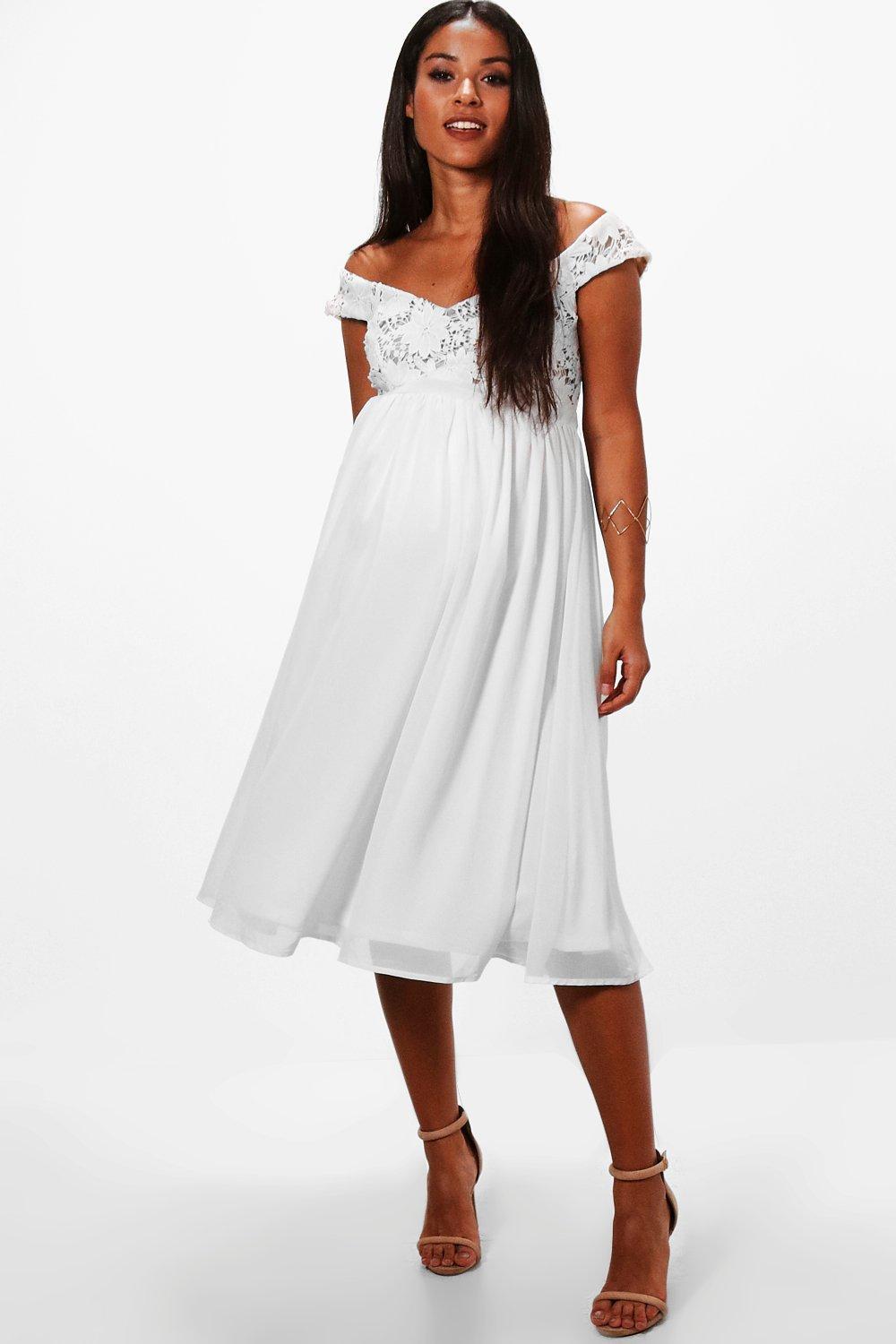 Boohoo Maternity Lace Off The Shoulder Chiffon Midi Dress ...