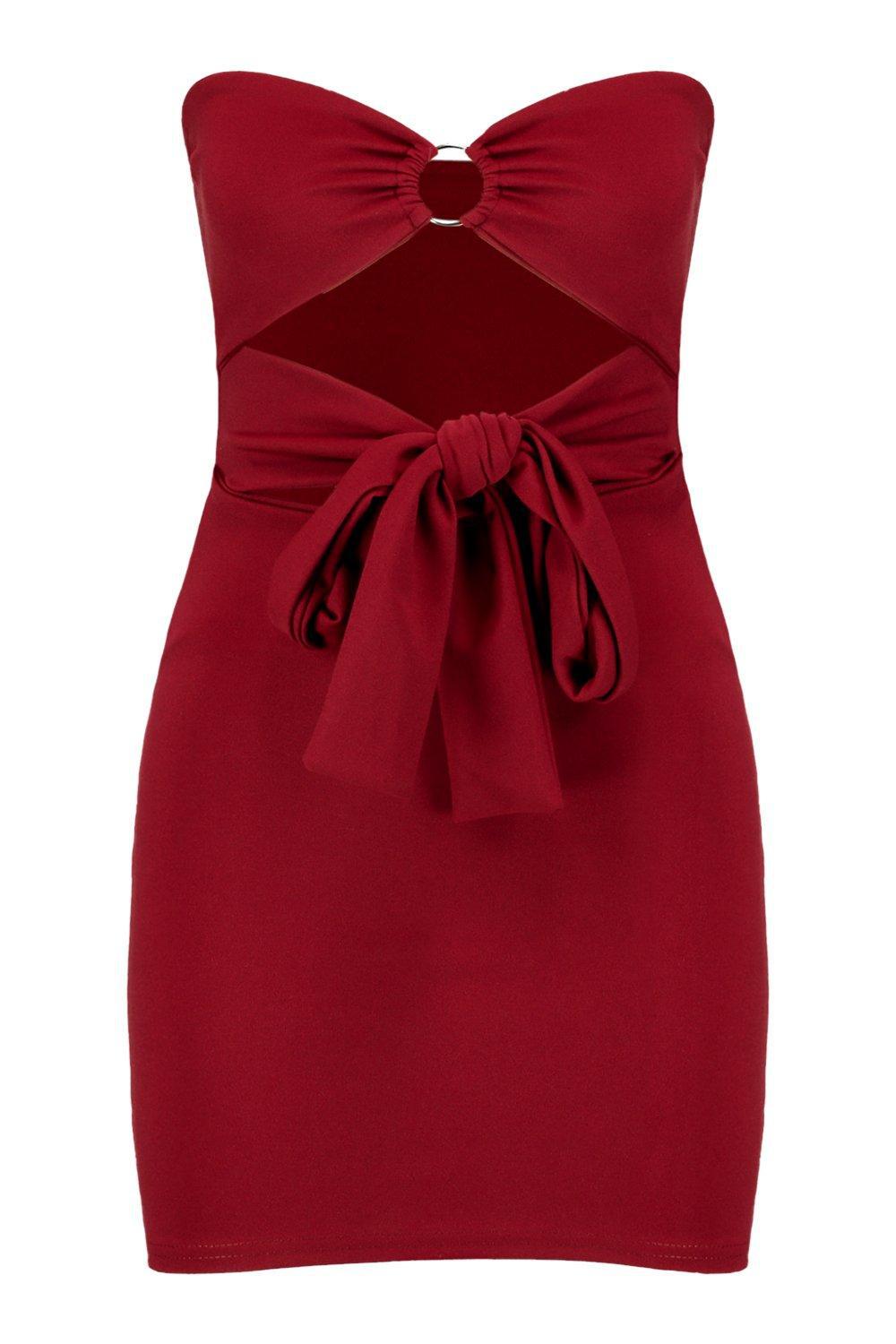 Boohoo Petite O Ring Tie Front Bodycon Dress In Red Lyst Boohoo Petite O Ring Tie Front Bodycon Dress In Red Lyst