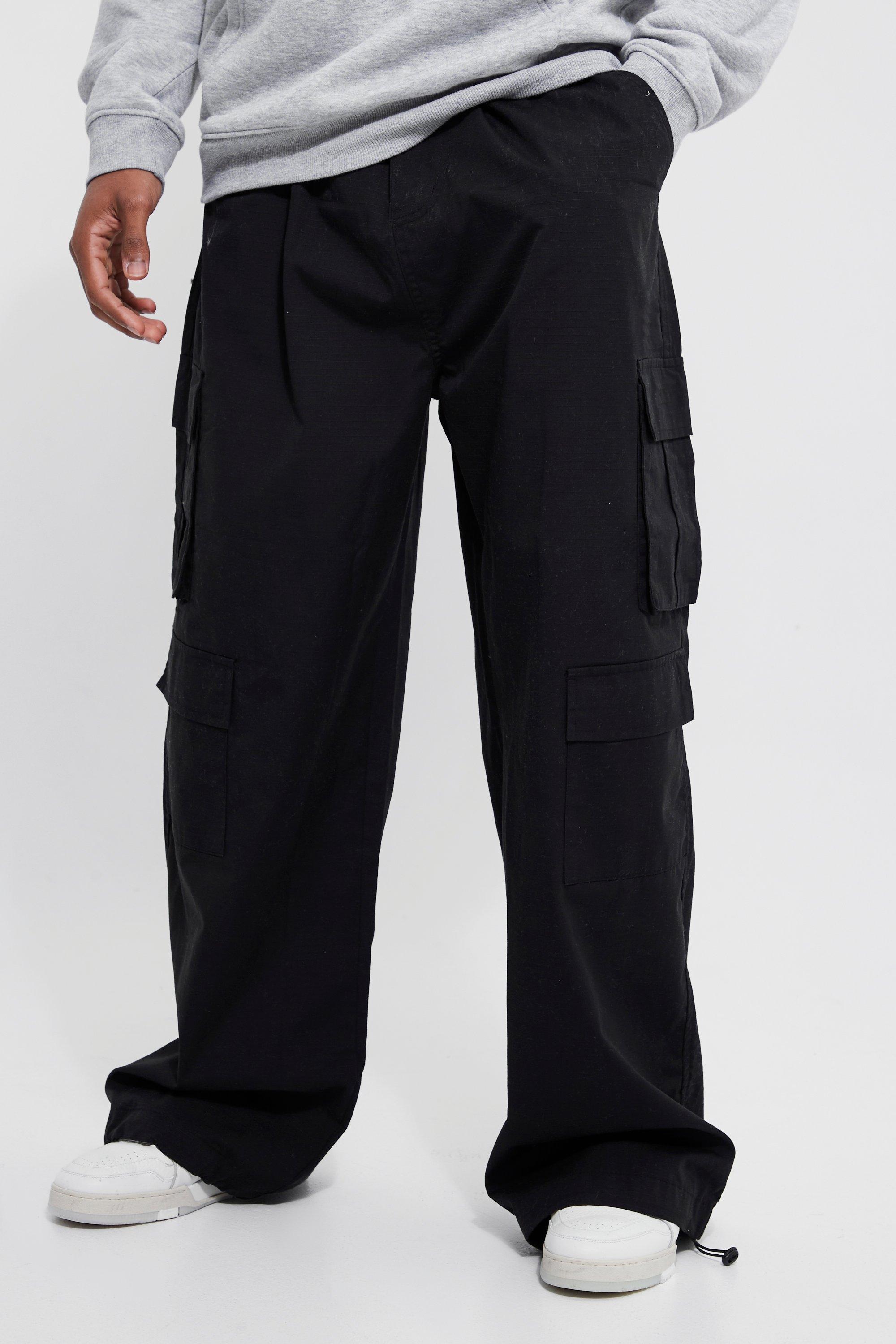 BoohooMAN Tall Parachute Ripstop Cargo Trouser in Black for Men | Lyst