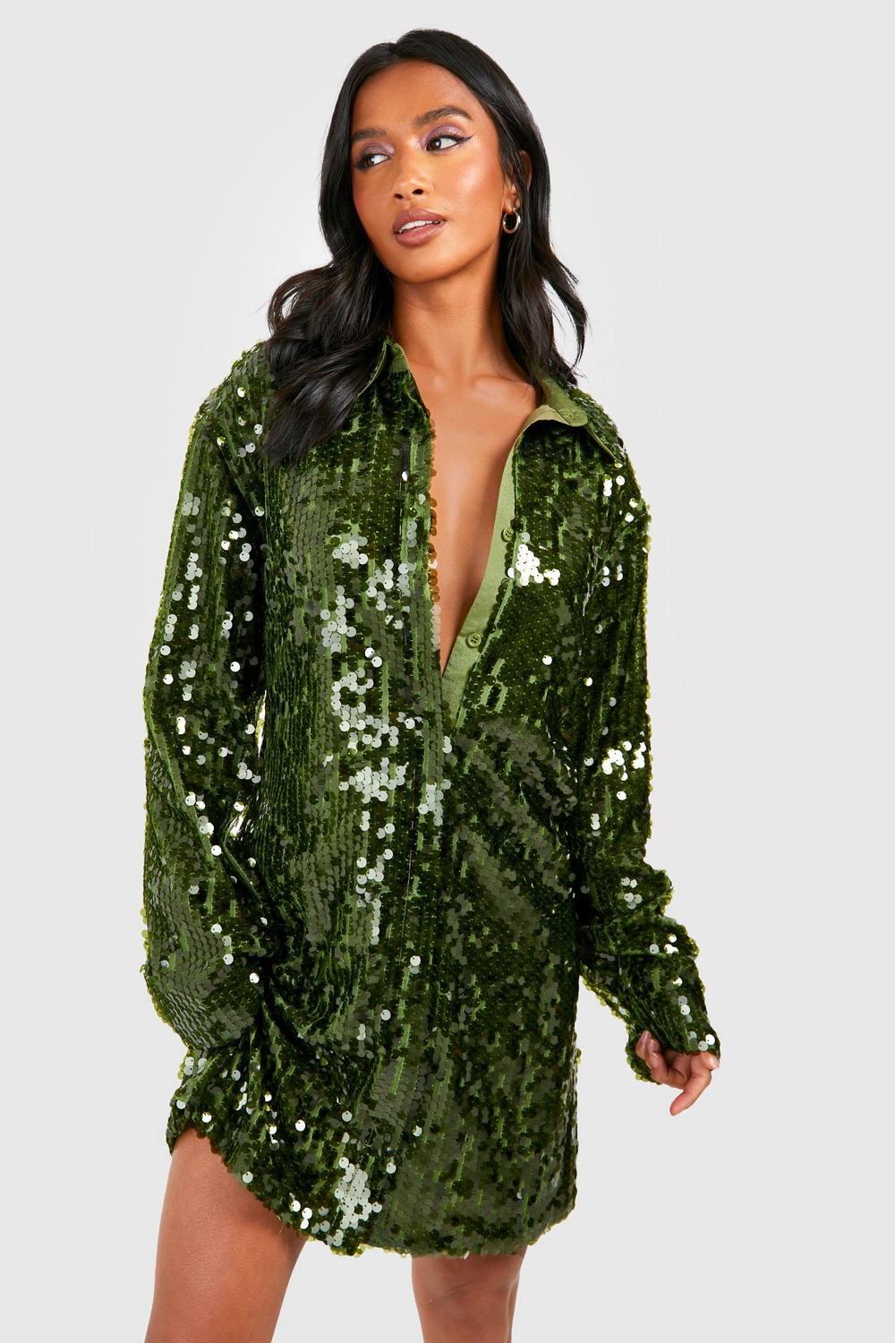 green emerald velvet dress Sequin Santa Baby Tee Dress