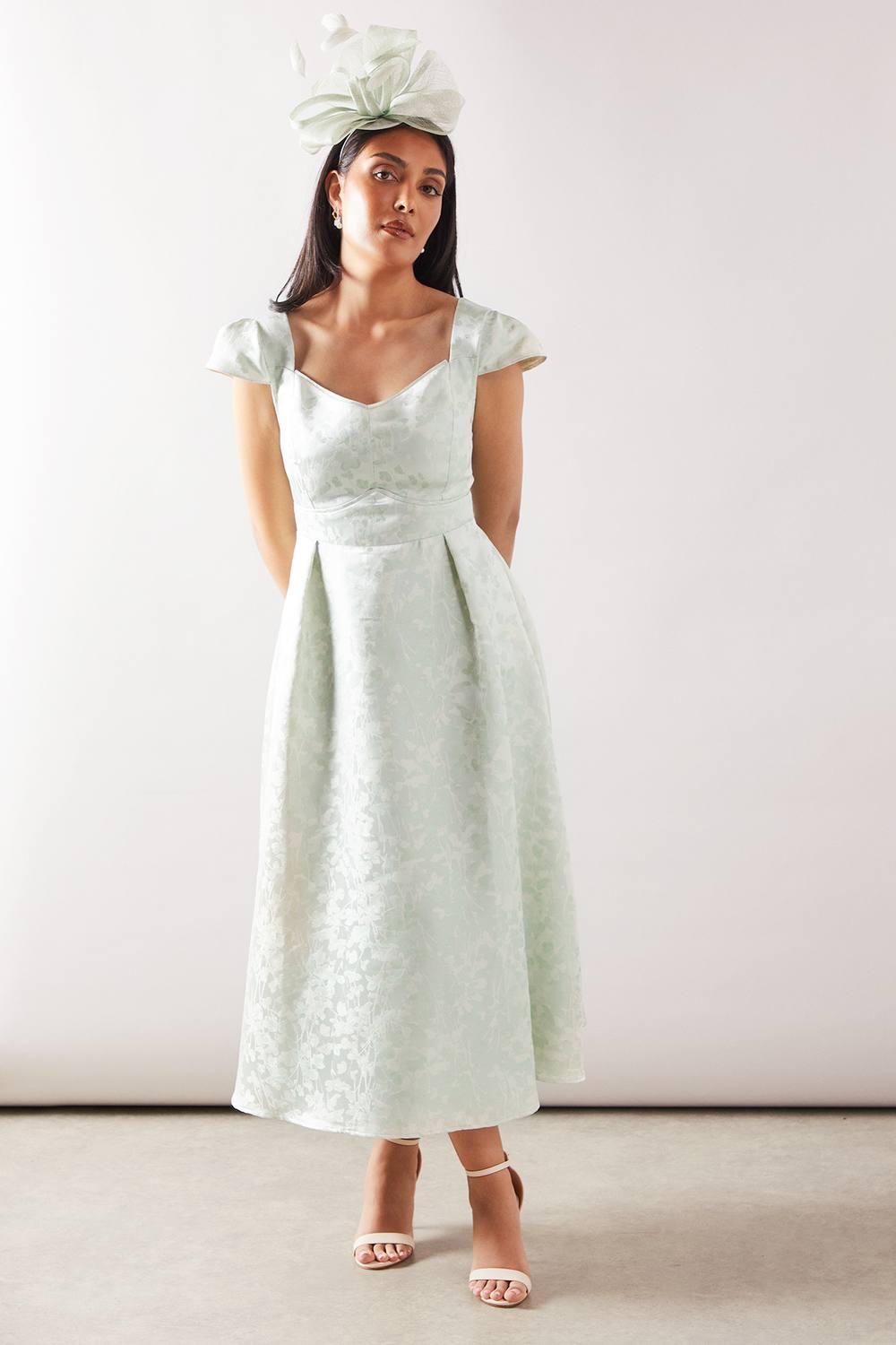 Wallis Petite Floral Jacquard Satin Fit & Flare Midaxi Dress in White | Lyst