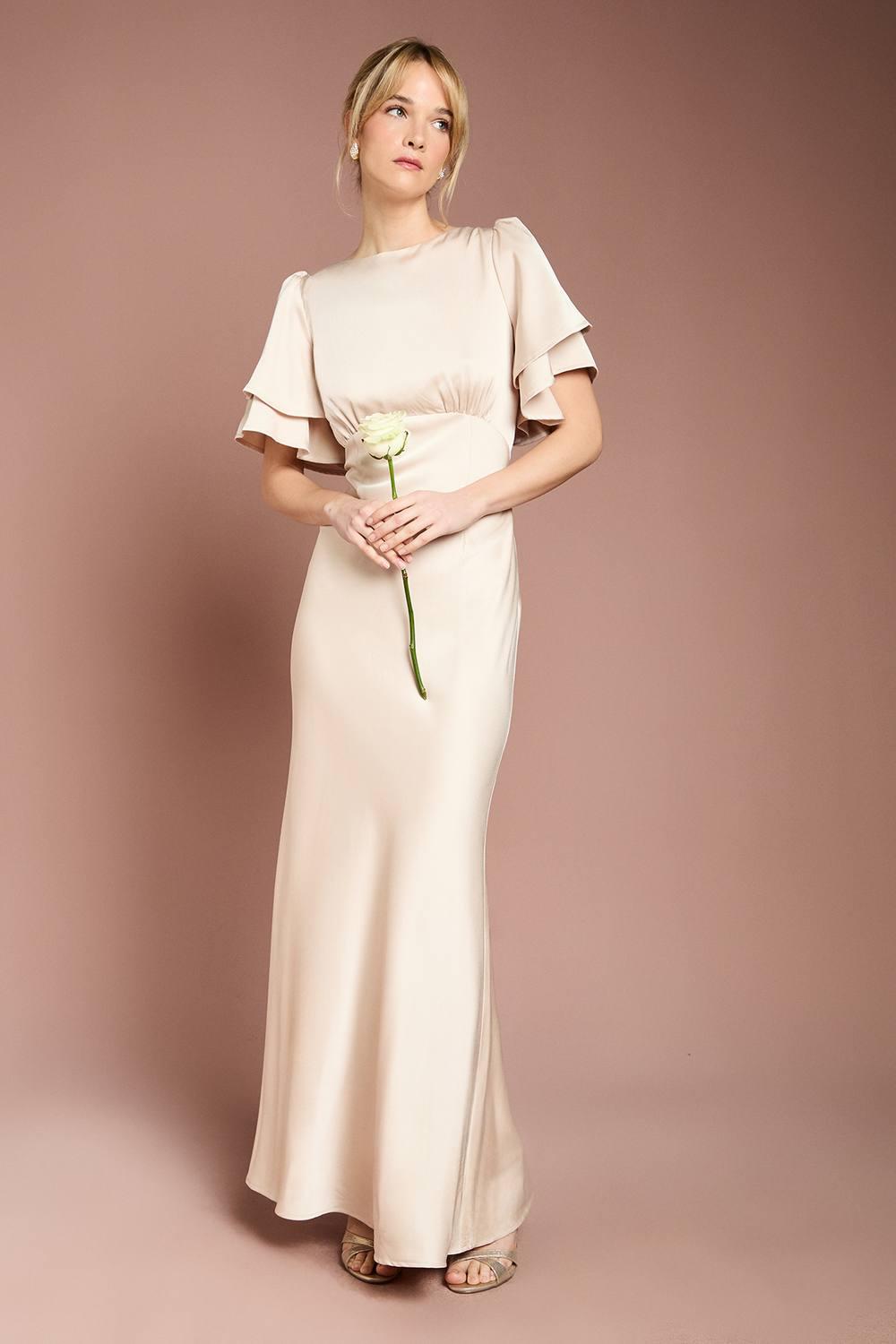 Coast Honoured Satin Back Crepe High Neck Short Sleeve Maxi Bridesmaid Dress  in White | Lyst