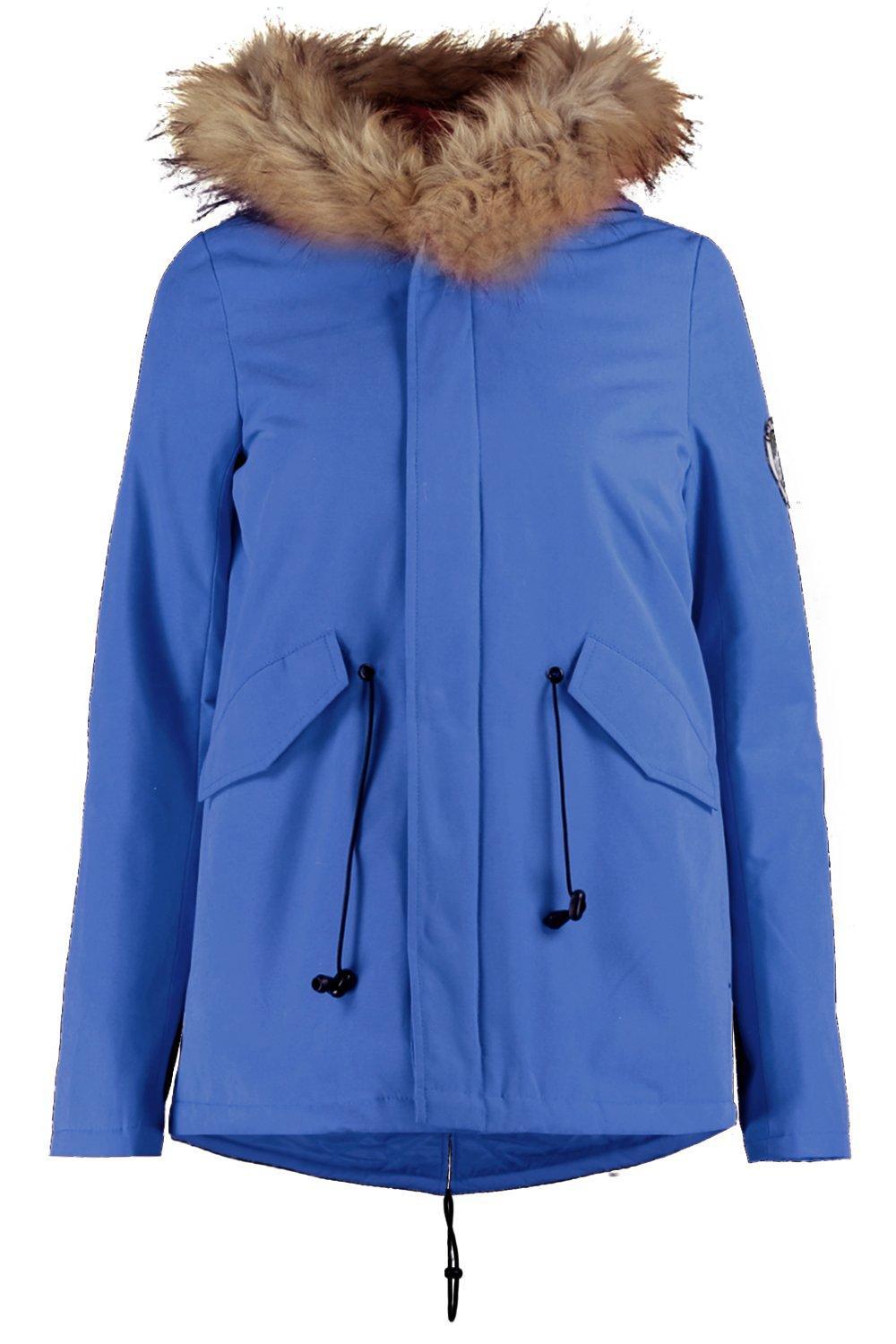 petite luxe faux fur hood sporty cropped coat