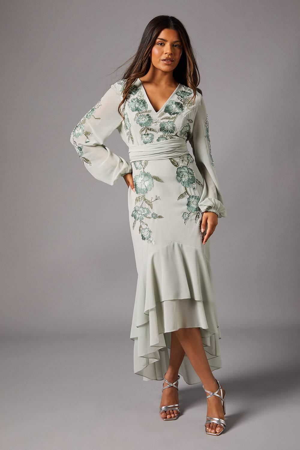 Coast Petite Sequin Embellished And Embroidered Hi-Lo Maxi Dress in Gray |  Lyst