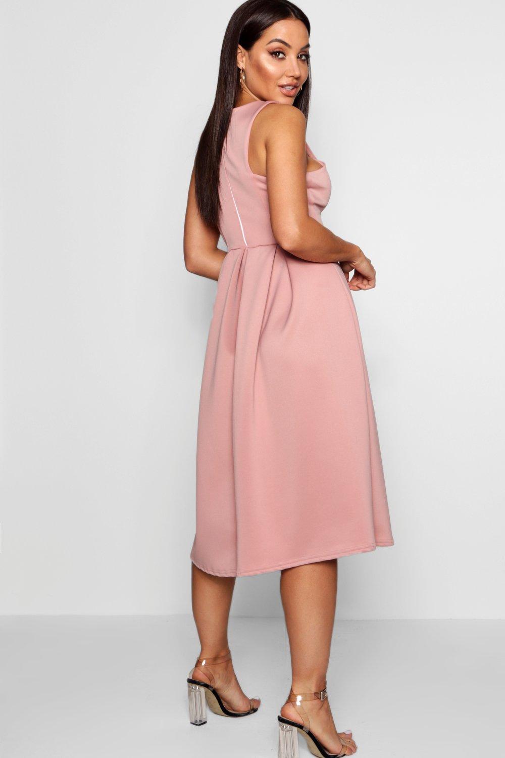 scuba cutaway neckline midi dress