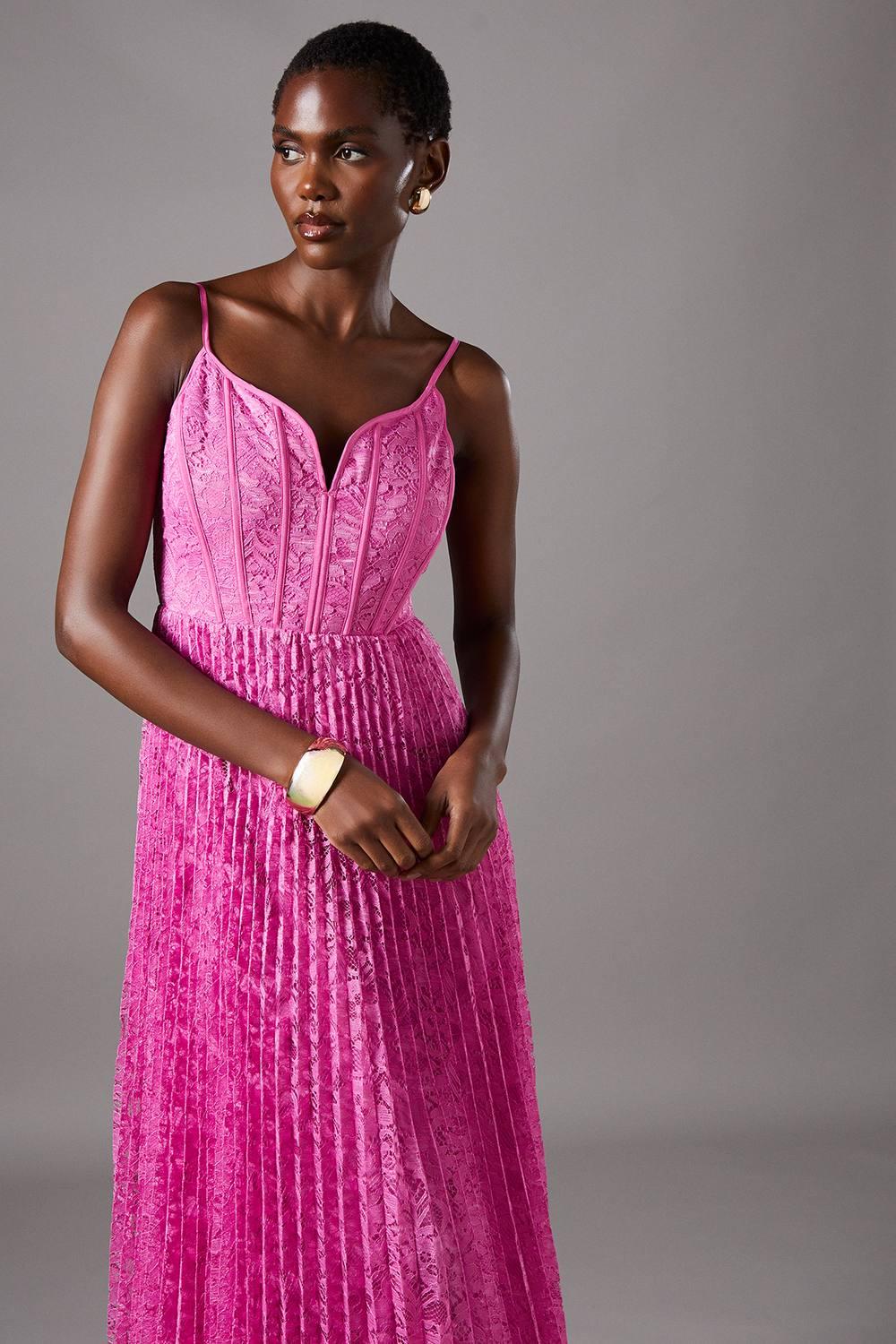 Coast Lace Pleated Maxi Dress in Pink | Lyst