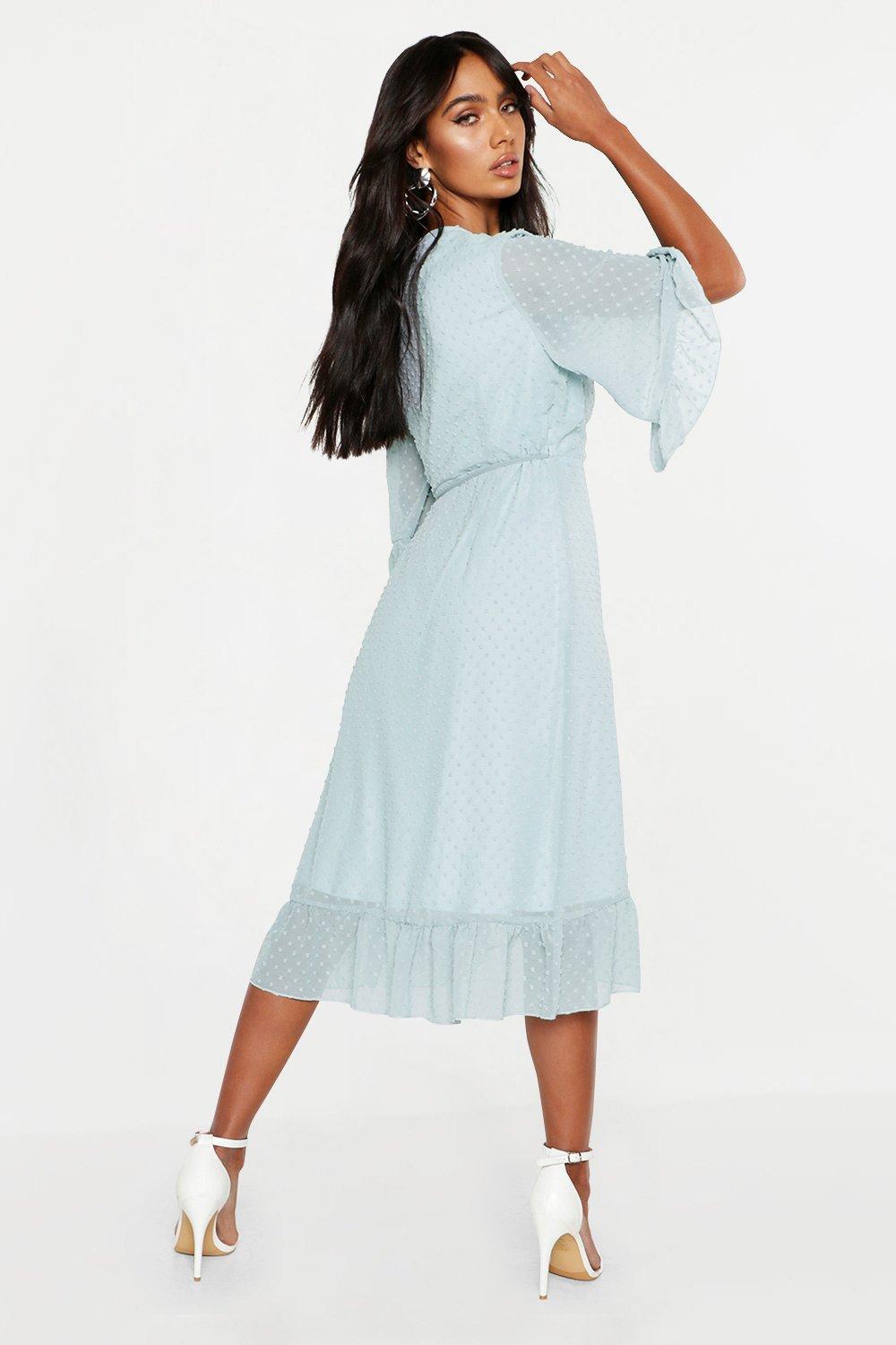Boohoo Dobby Chiffon Wide Sleeve Midi 
