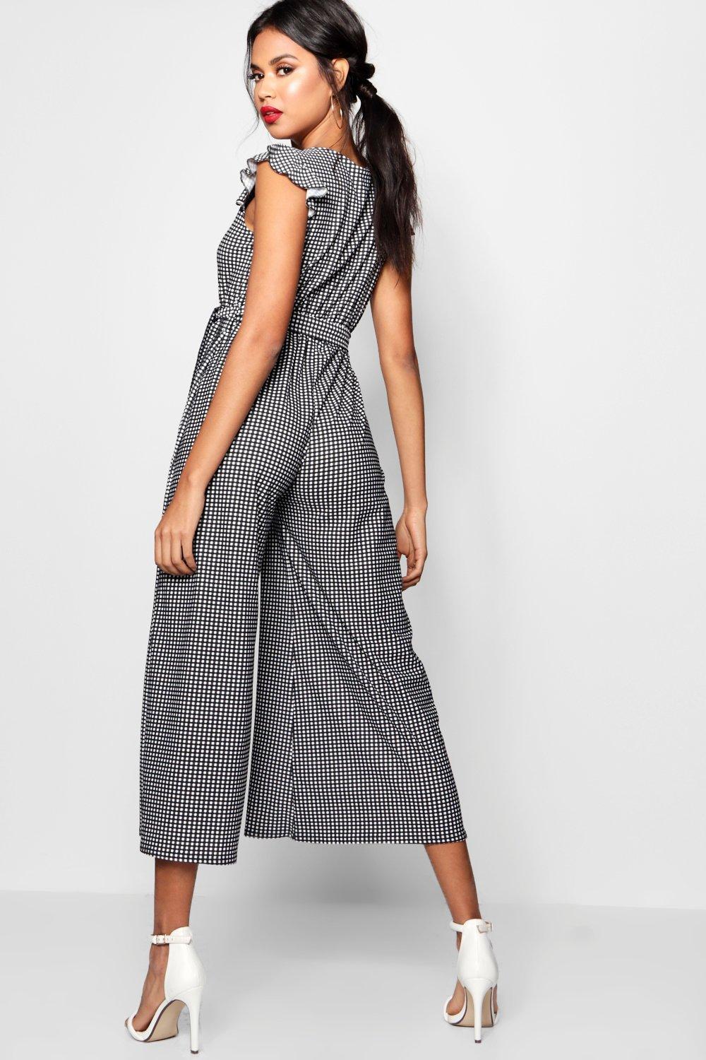 louise leopard frill sleeve culotte jumpsuit