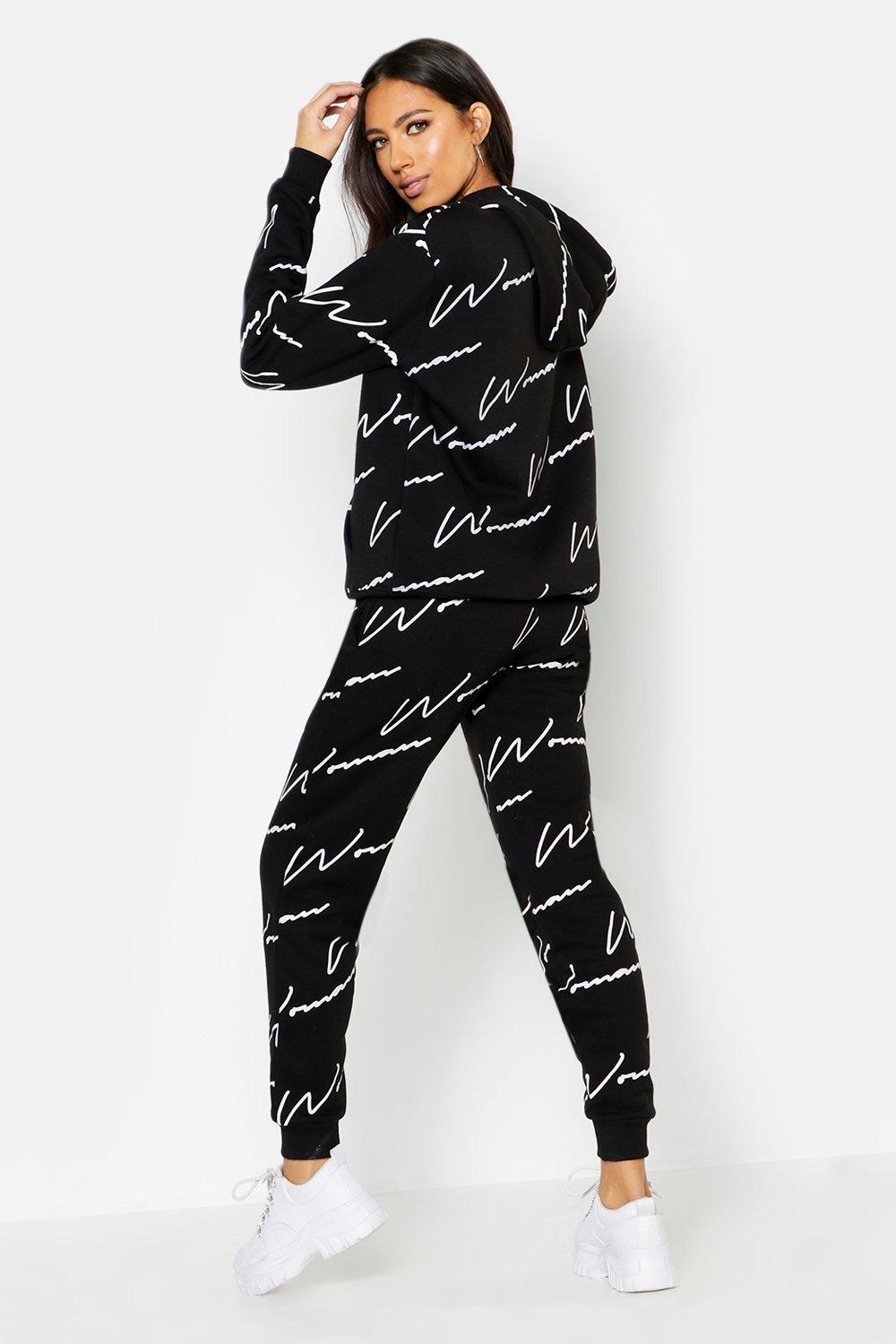 Boohoo Woman All Over Print Tracksuit in Black - Lyst