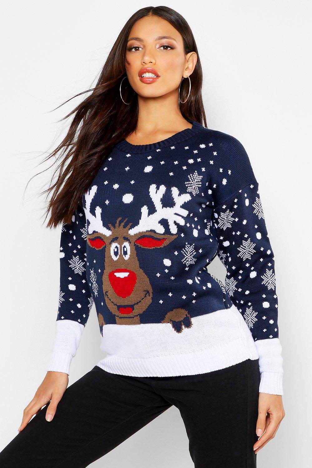 Boohoo Reindeer Christmas Sweater in Navy (Blue) - Lyst