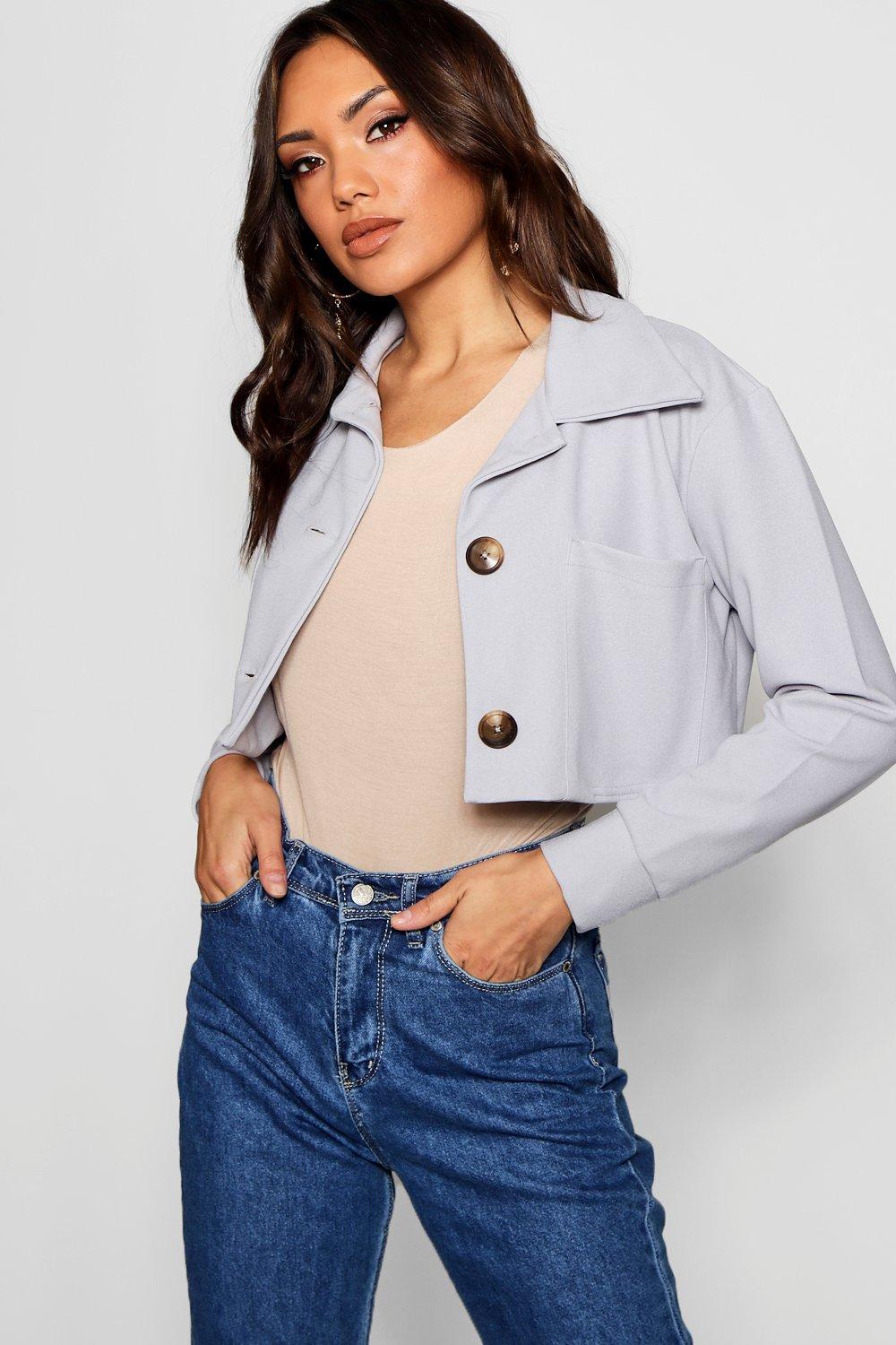 Download Boohoo Mock Horn Button Through Trucker Jacket in Grey ...